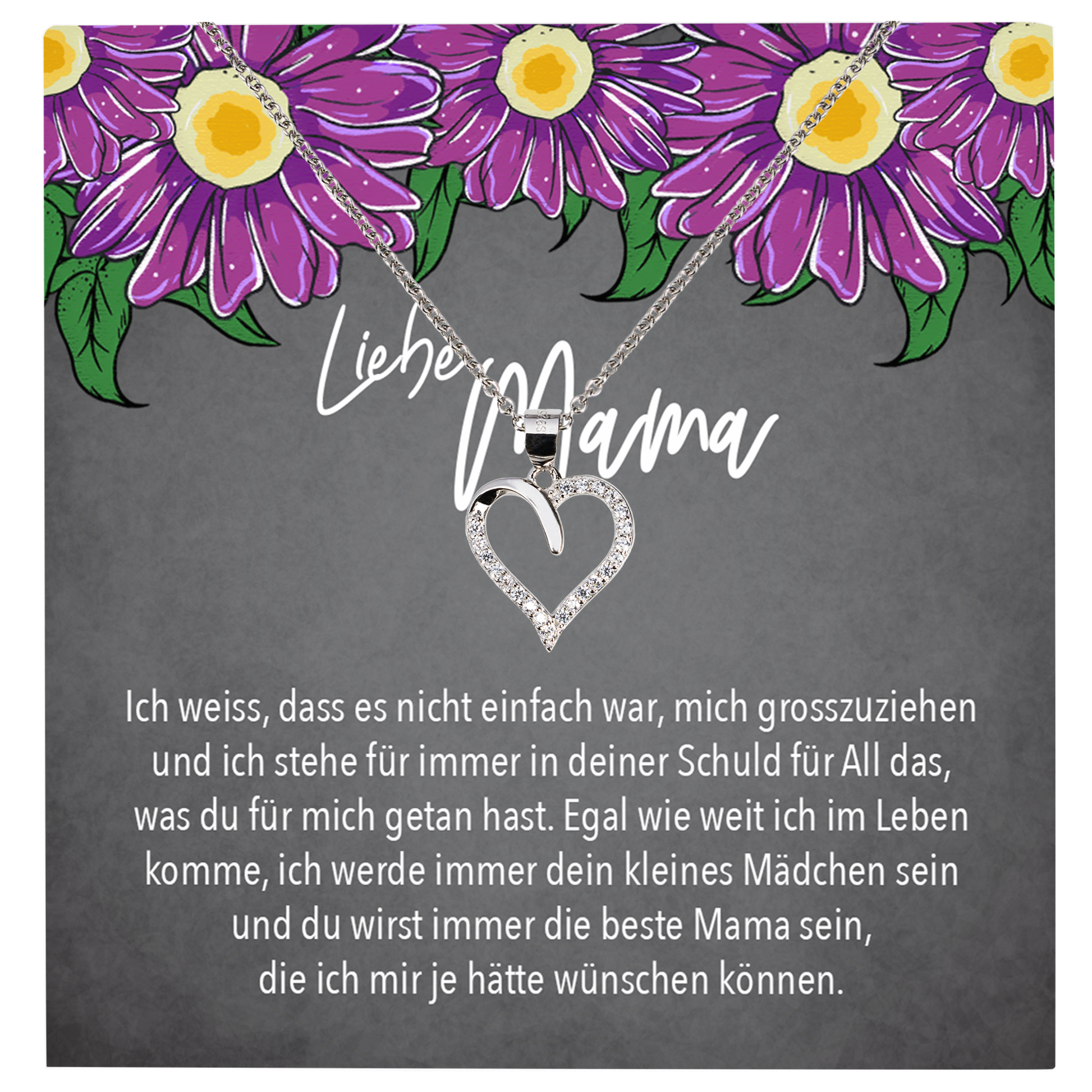 22Feels® Mama Geschenk von Tochter Muttertag Geburtstag Frauen Schmuck mit Karte Echt Silber Herz Halskette Weihnachten Idee Mutter Tochter-Schmuck mit Botschaftskarte - Herz21-22Feels