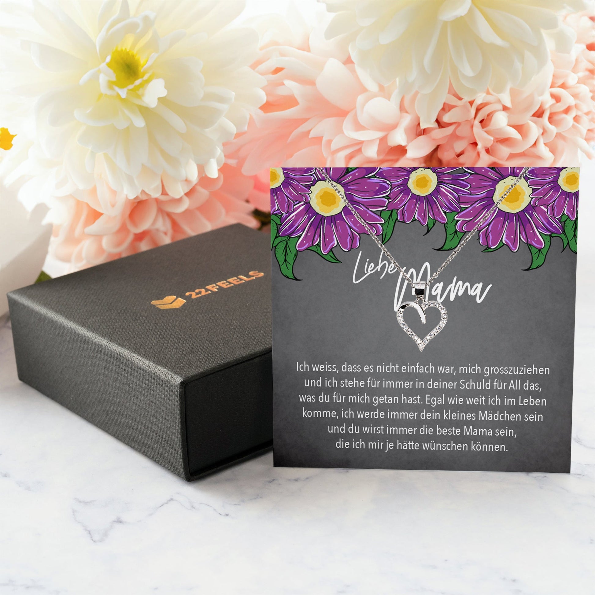22Feels® Mama Geschenk von Tochter Muttertag Geburtstag Frauen Schmuck mit Karte Echt Silber Herz Halskette Weihnachten Idee Mutter Tochter-Schmuck mit Botschaftskarte - Herz21-22Feels