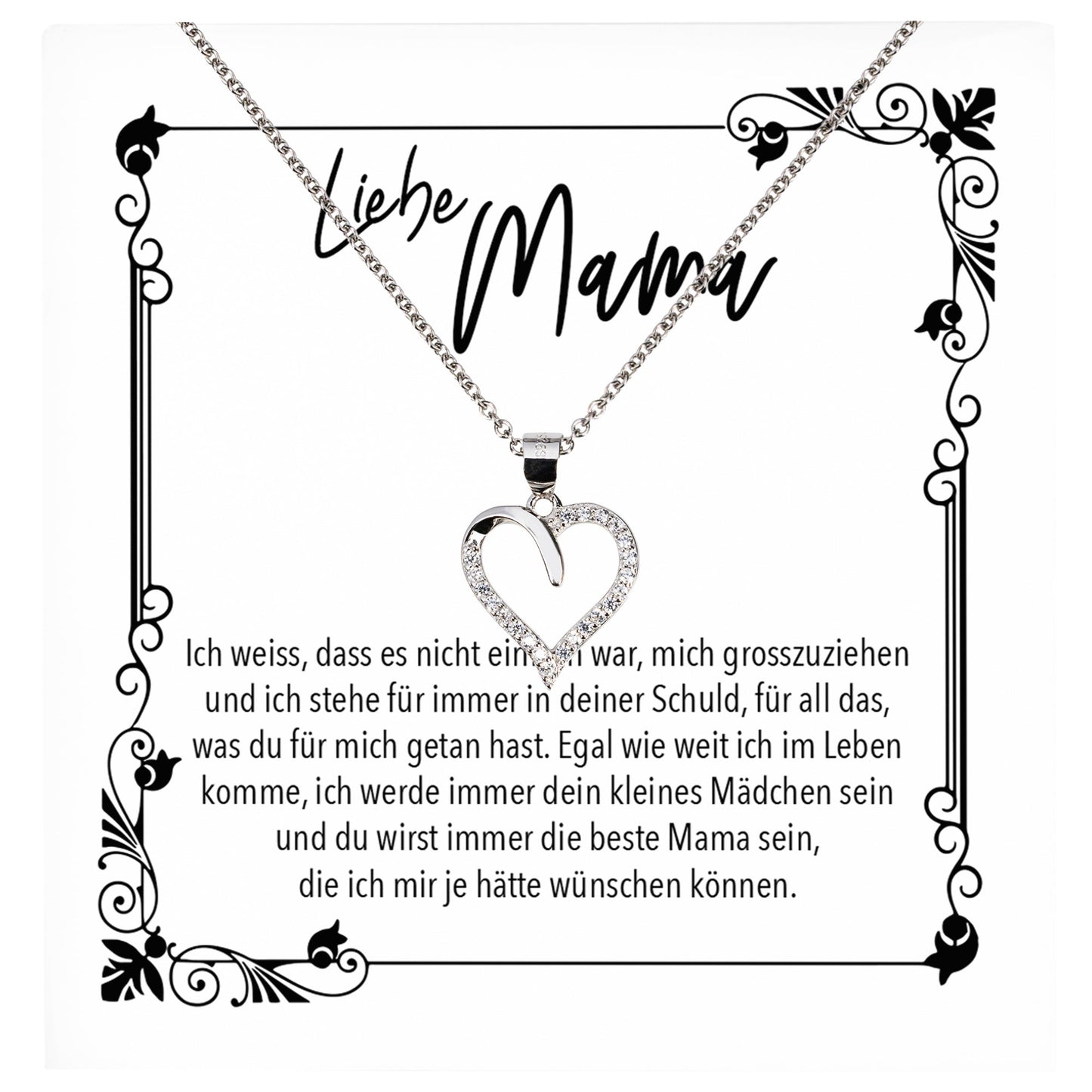 22Feels® Mama Geschenk von Tochter Muttertag Geburtstag Frauen Schmuck mit Karte Echt Silber Herz Halskette Weihnachten Idee Mutter Tochter-Schmuck mit Botschaftskarte - Herz21-22Feels