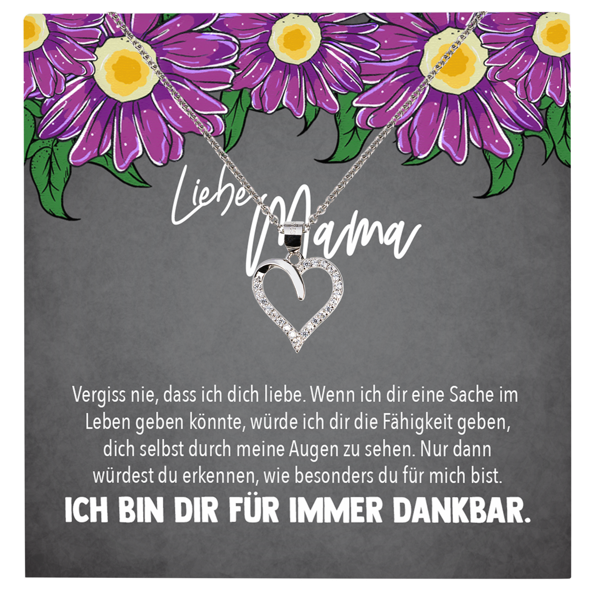 22Feels® Mama Geschenk Muttertag Geburtstag Frauen Schmuck mit Karte Herz Halskette Echt Silber Weihnachten Idee von Tochter oder Sohn-Schmuck mit Botschaftskarte - Herz21-22Feels
