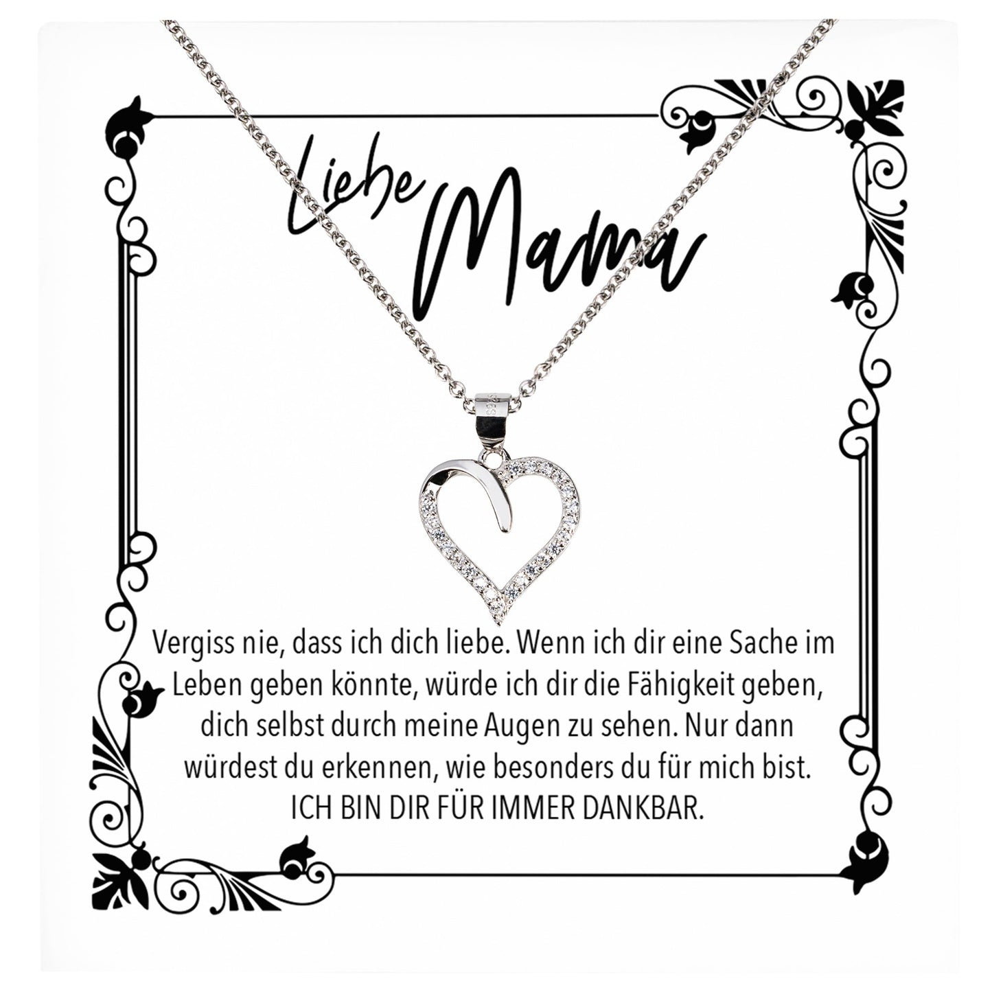 22Feels® Mama Geschenk Muttertag Geburtstag Frauen Schmuck mit Karte Herz Halskette Echt Silber Weihnachten Idee von Tochter oder Sohn-Schmuck mit Botschaftskarte - Herz21-22Feels