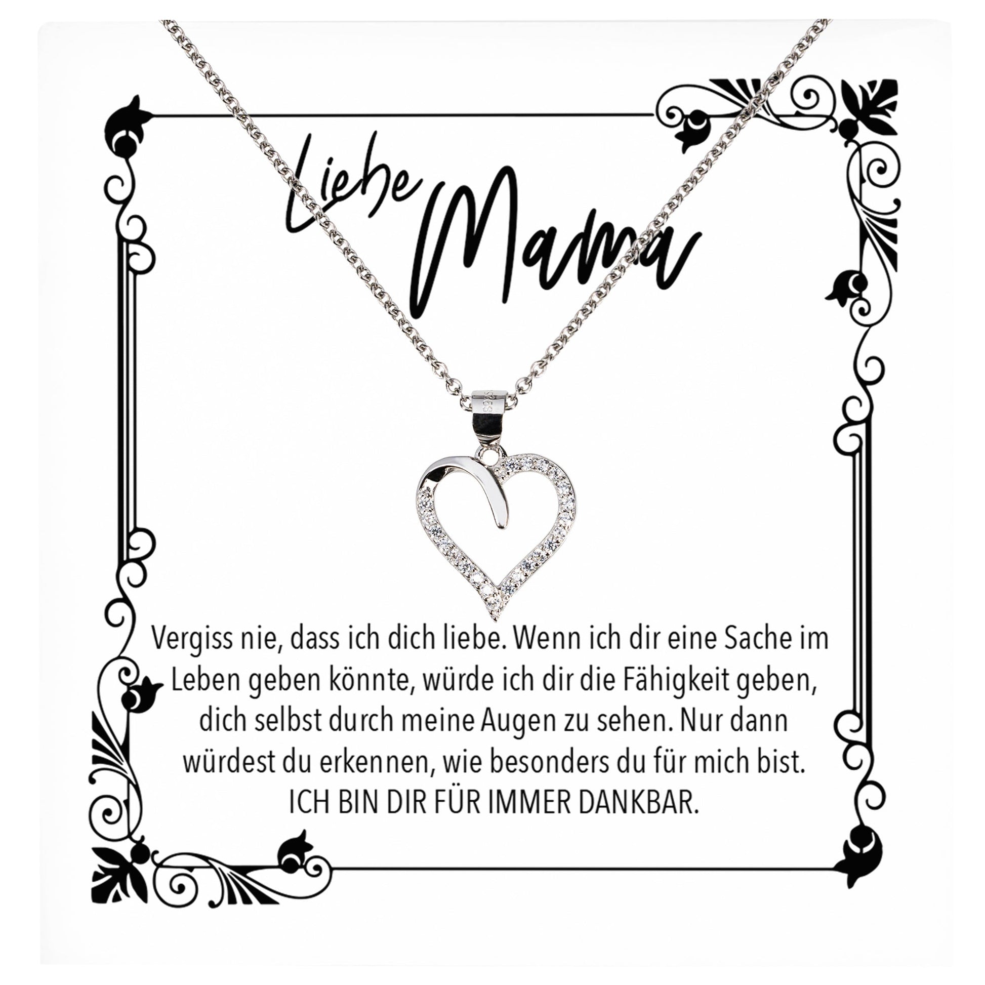 22Feels® Mama Geschenk Muttertag Geburtstag Frauen Schmuck mit Karte Herz Halskette Echt Silber Weihnachten Idee von Tochter oder Sohn-Schmuck mit Botschaftskarte - Herz21-22Feels