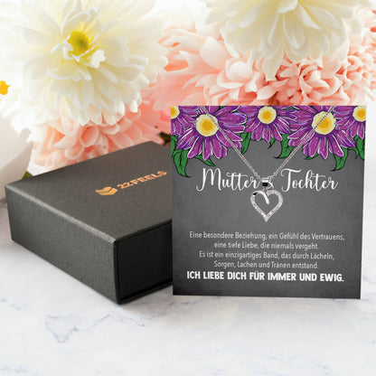 22Feels® Mama Geschenk von Tochter Muttertag Geburtstag Frauen Schmuck mit Karte Echt Silber Herz Halskette Weihnachten Idee Mutter Tochter-Schmuck mit Botschaftskarte - Herz21-22Feels