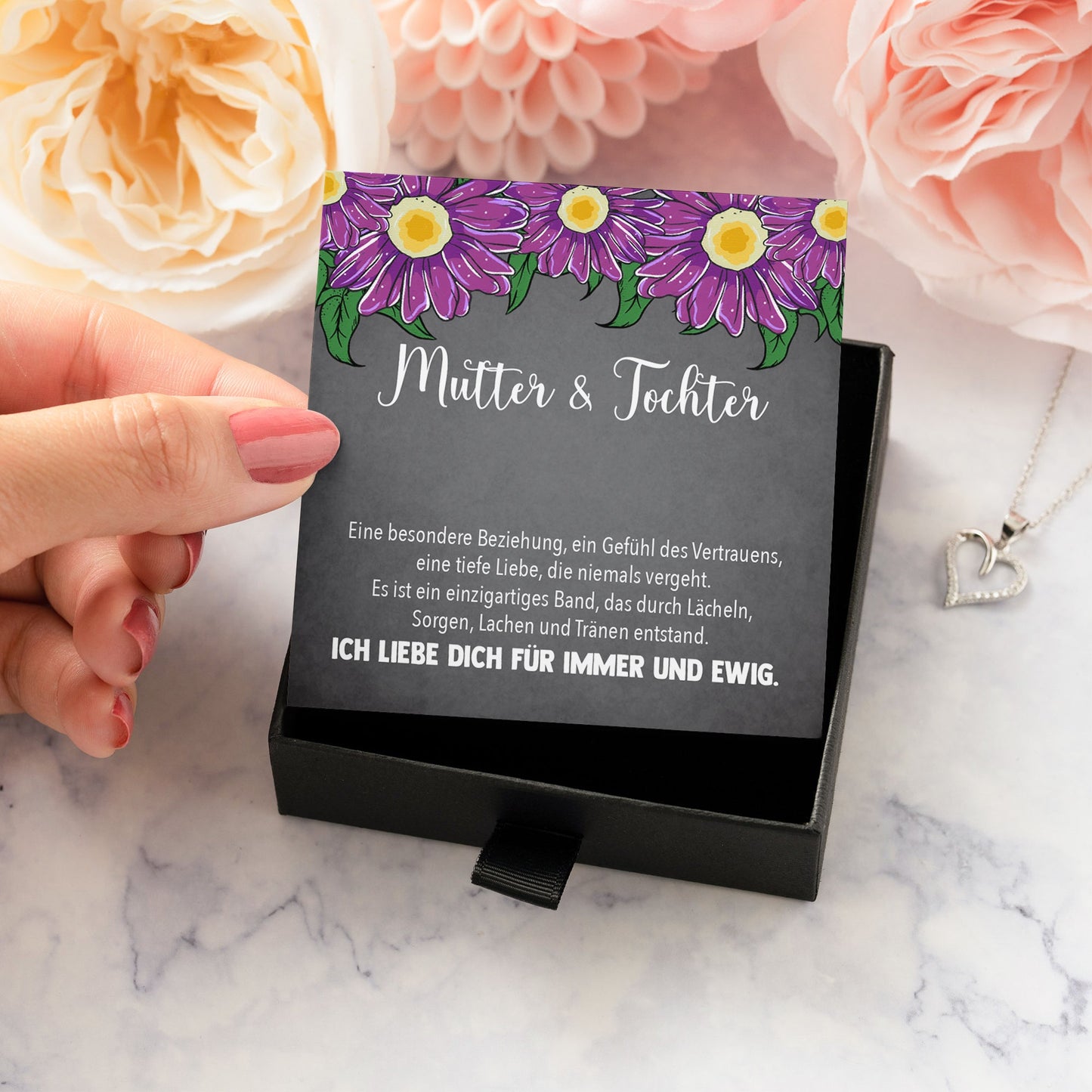 22Feels® Mama Geschenk von Tochter Muttertag Geburtstag Frauen Schmuck mit Karte Echt Silber Herz Halskette Weihnachten Idee Mutter Tochter-Schmuck mit Botschaftskarte - Herz21-22Feels