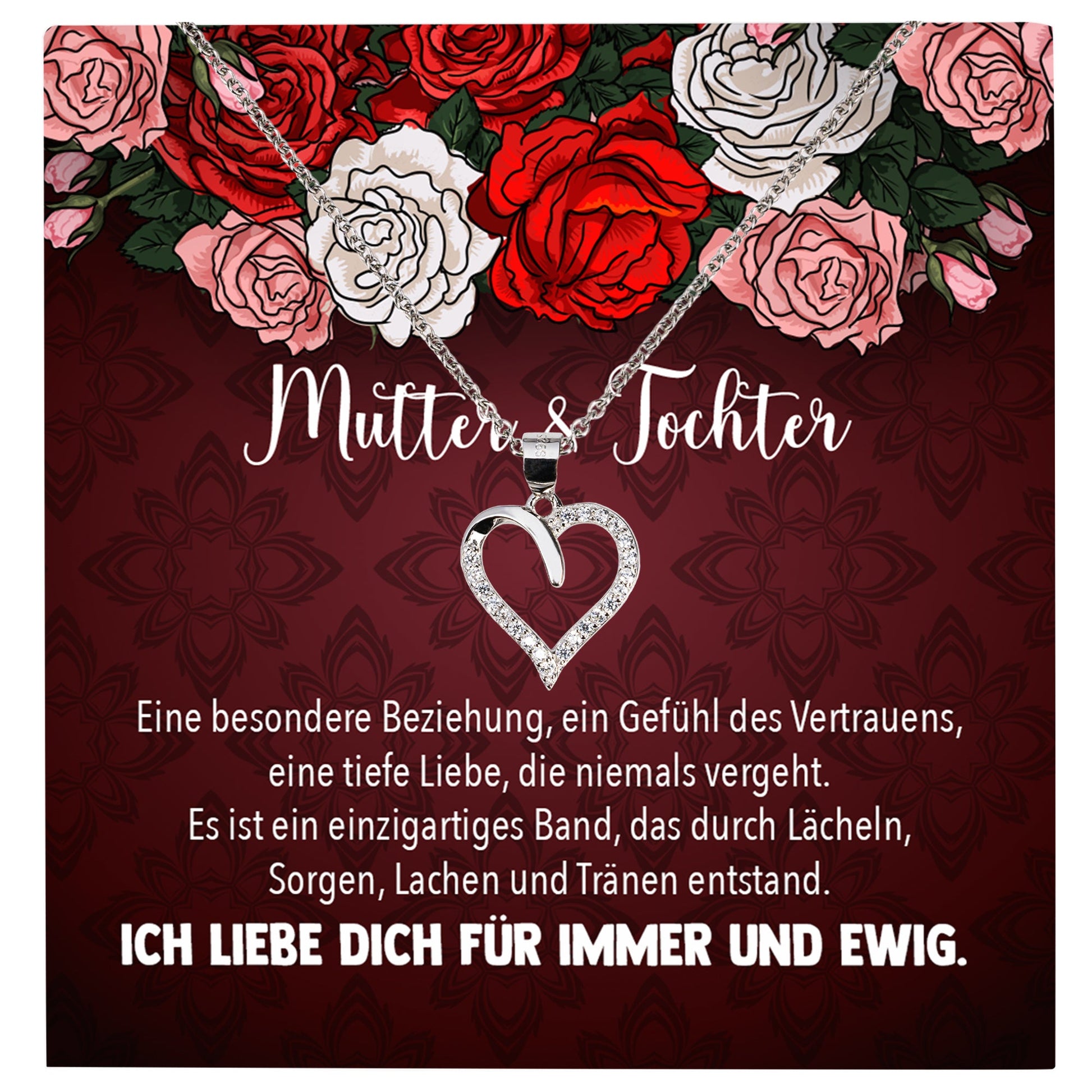 22Feels® Mama Geschenk von Tochter Muttertag Geburtstag Frauen Schmuck mit Karte Echt Silber Herz Halskette Weihnachten Idee Mutter Tochter-Schmuck mit Botschaftskarte - Herz21-22Feels