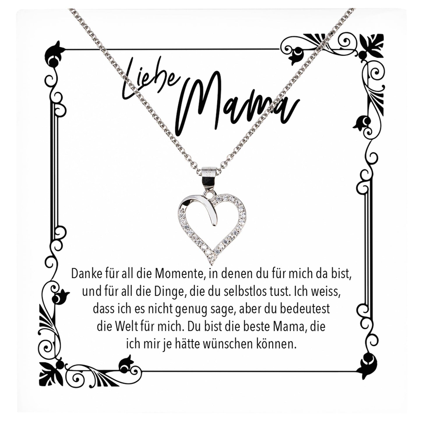 22Feels® Mama Geschenk Muttertag Geburtstag Frauen Schmuck mit Karte Herz Halskette Echt Silber Weihnachten Idee von Tochter oder Sohn-Schmuck mit Botschaftskarte - Herz21-22Feels
