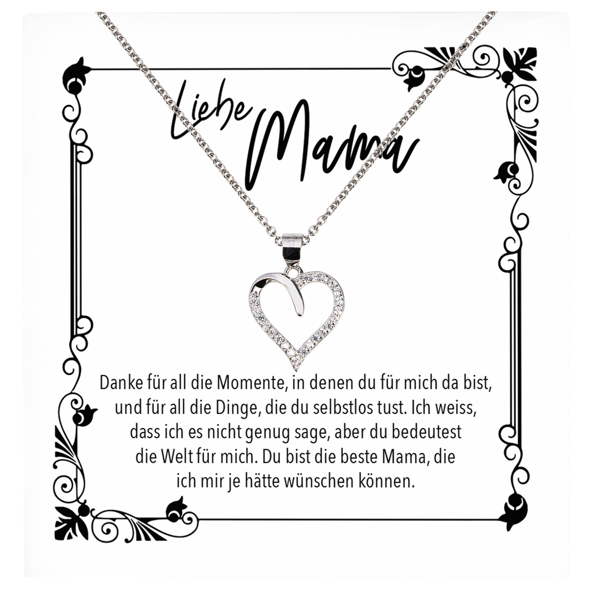 22Feels® Mama Geschenk Muttertag Geburtstag Frauen Schmuck mit Karte Herz Halskette Echt Silber Weihnachten Idee von Tochter oder Sohn-Schmuck mit Botschaftskarte - Herz21-22Feels