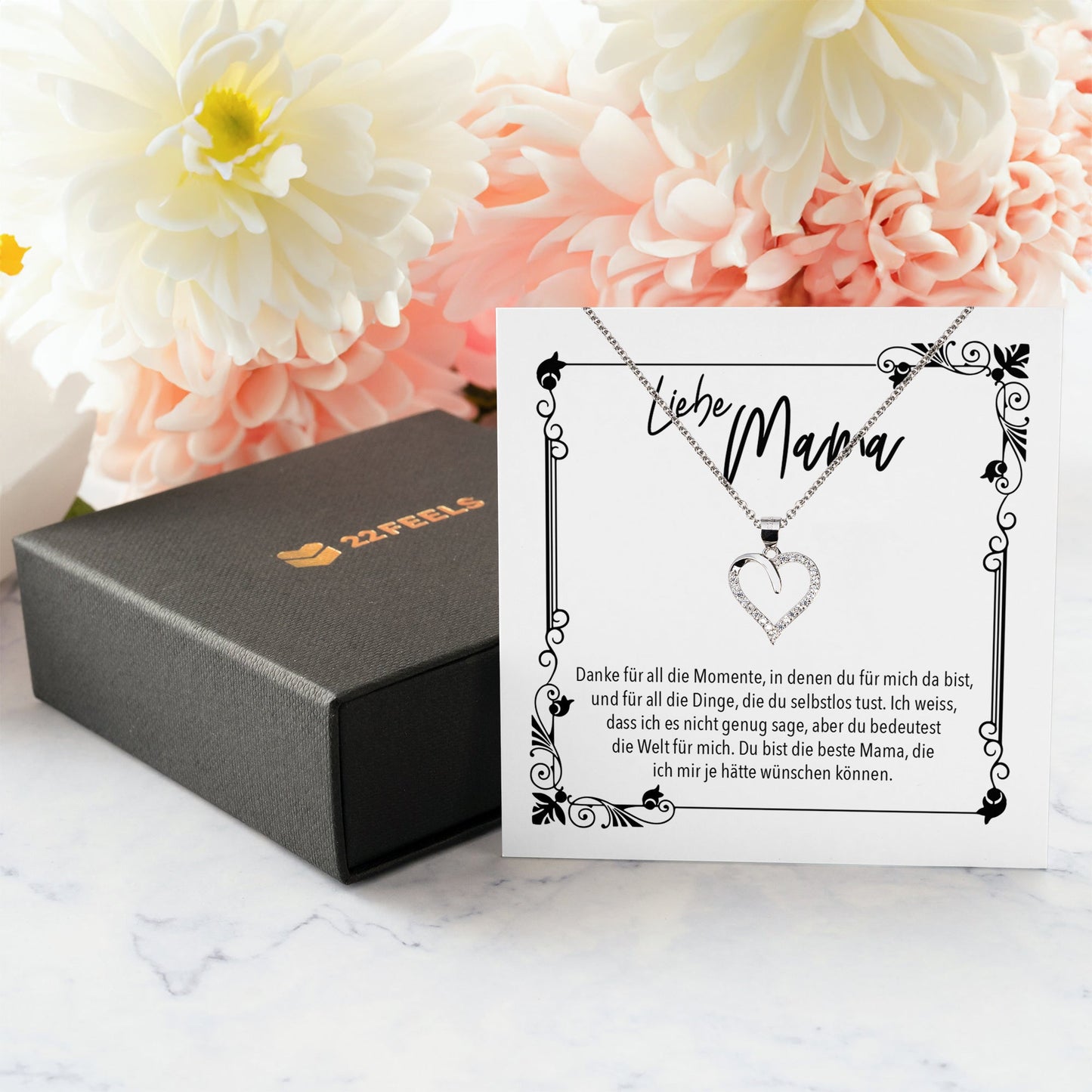22Feels® Mama Geschenk Muttertag Geburtstag Frauen Schmuck mit Karte Herz Halskette Echt Silber Weihnachten Idee von Tochter oder Sohn-Schmuck mit Botschaftskarte - Herz21-22Feels
