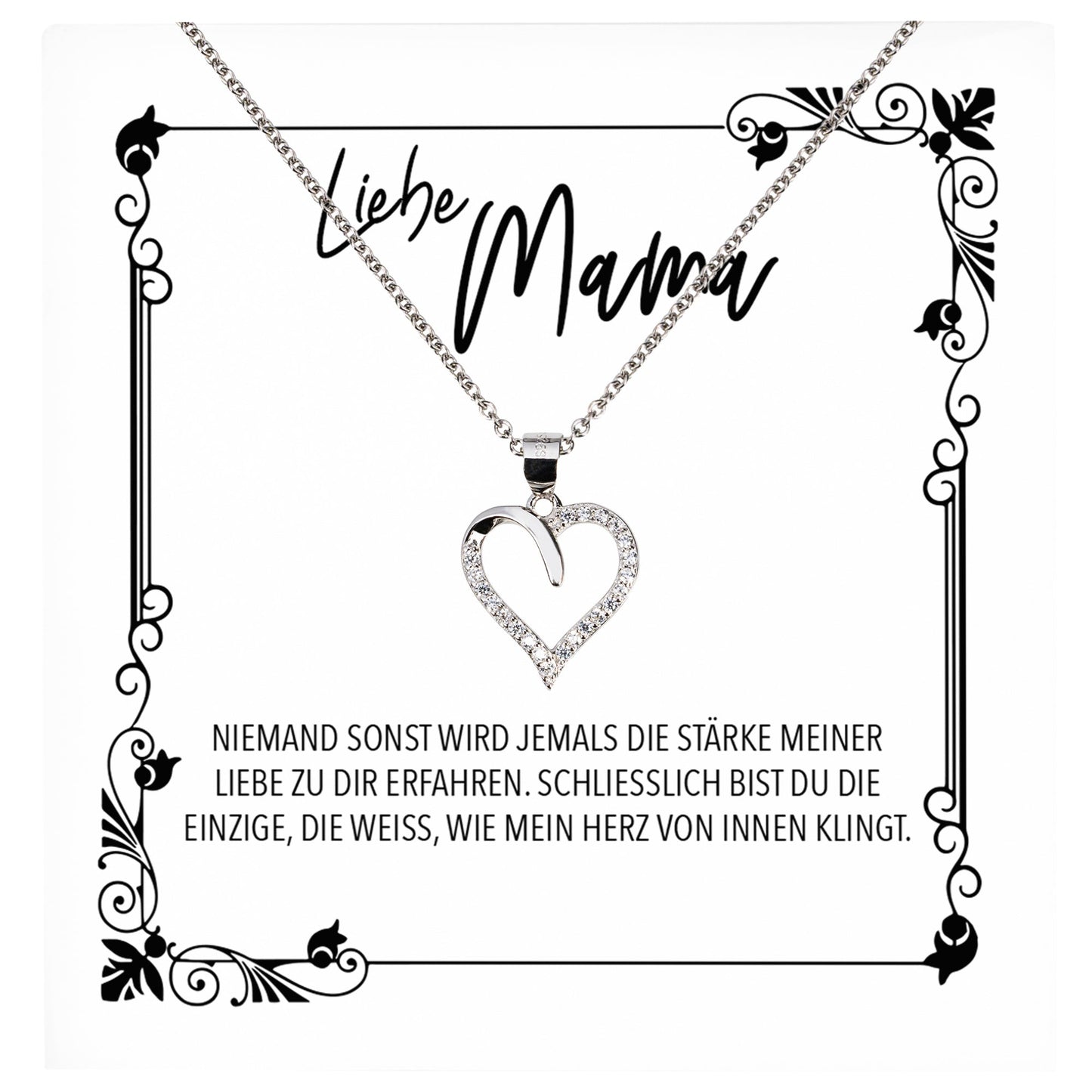 22Feels® Mama Geschenk Muttertag Geburtstag Frauen Schmuck mit Karte Herz Halskette Echt Silber Weihnachten Idee von Tochter oder Sohn-Schmuck mit Botschaftskarte - Herz21-22Feels
