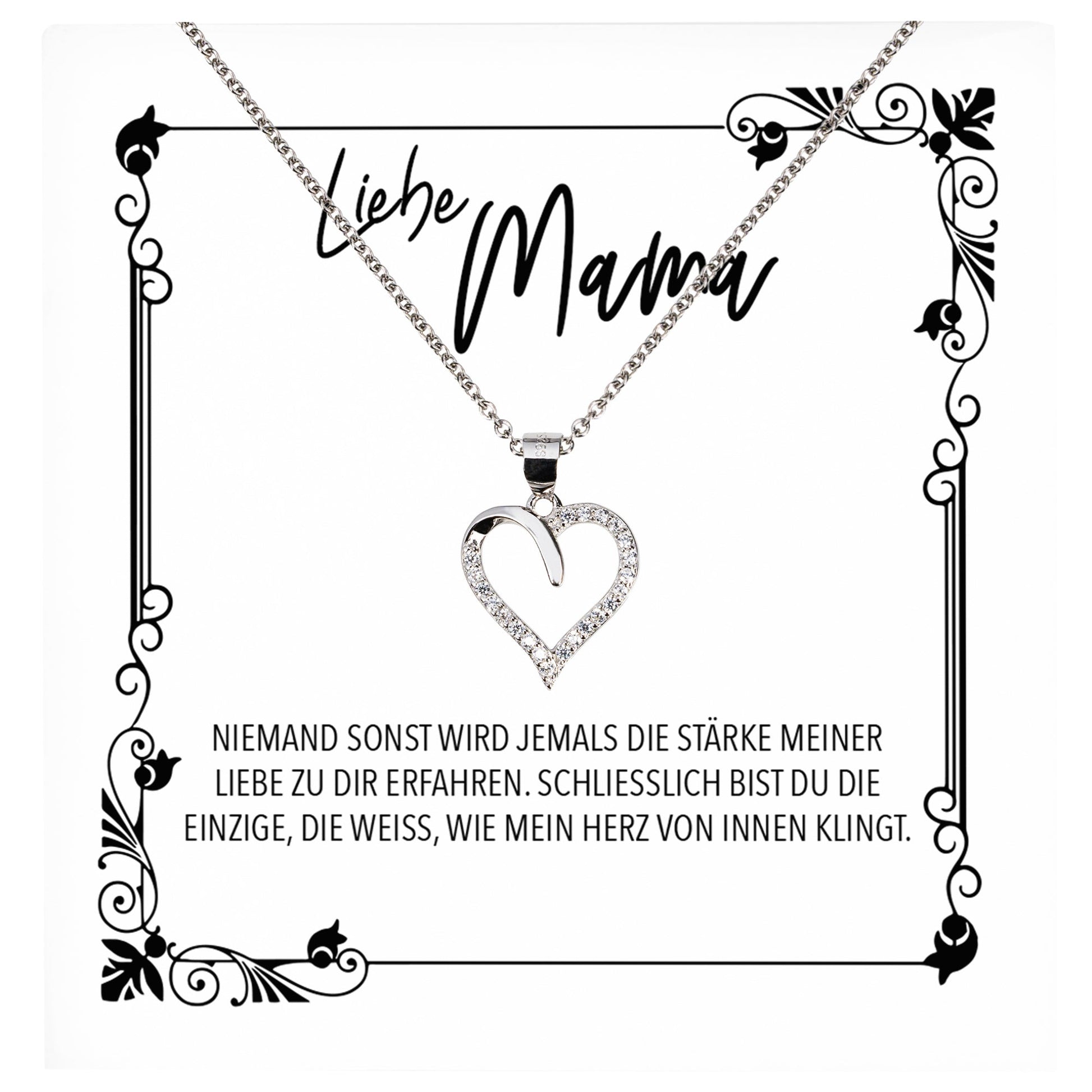 22Feels® Mama Geschenk Muttertag Geburtstag Frauen Schmuck mit Karte Herz Halskette Echt Silber Weihnachten Idee von Tochter oder Sohn-Schmuck mit Botschaftskarte - Herz21-22Feels
