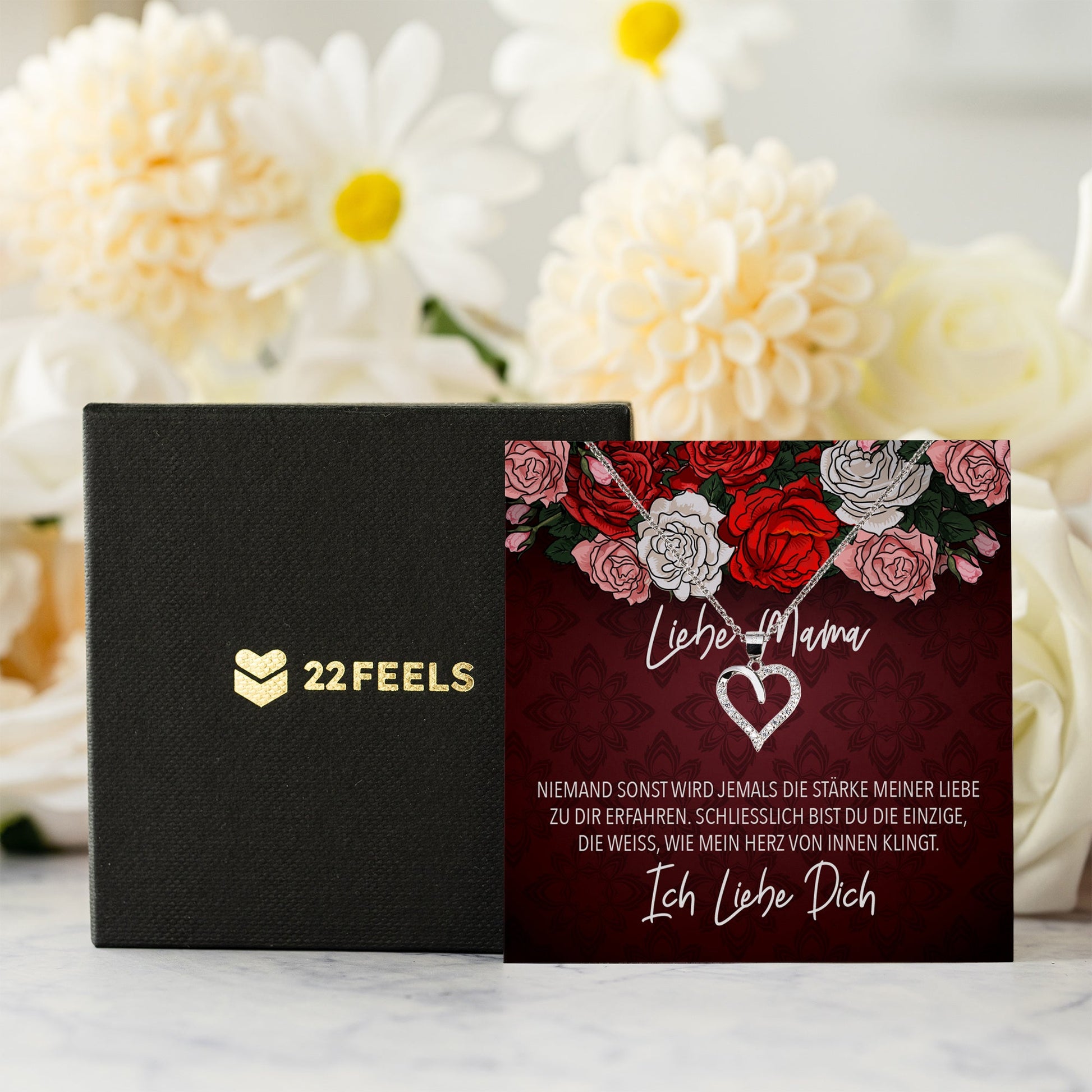 22Feels® Mama Geschenk Muttertag Geburtstag Frauen Schmuck mit Karte Herz Halskette Echt Silber Weihnachten Idee von Tochter oder Sohn-Schmuck mit Botschaftskarte - Herz21-22Feels