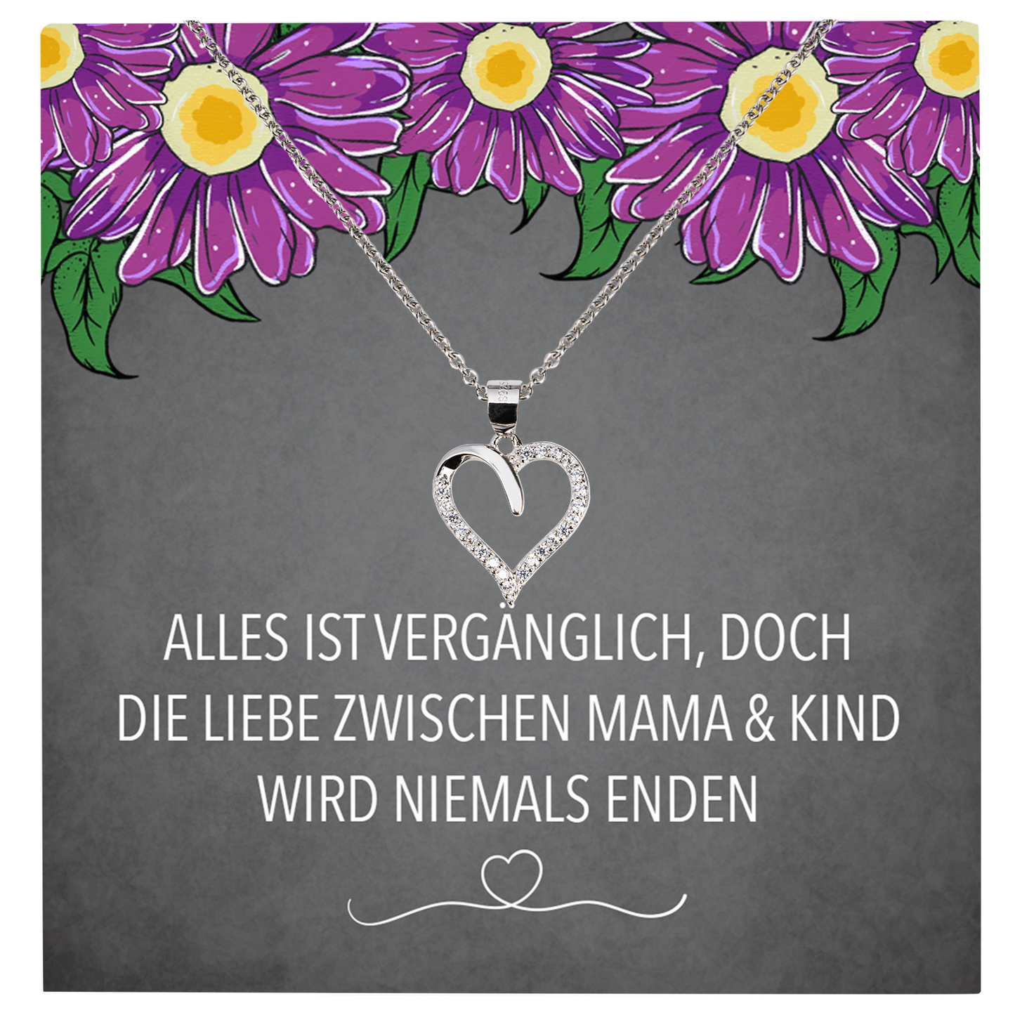 22Feels® Mama Geschenk Muttertag Geburtstag Frauen Schmuck mit Karte Herz Halskette Echt Silber Weihnachten Idee von Tochter oder Sohn-Schmuck mit Botschaftskarte - Herz21-22Feels