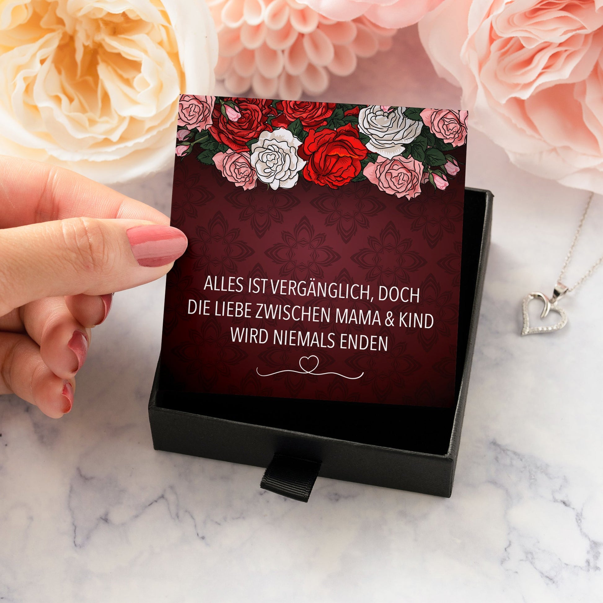 22Feels® Mama Geschenk Muttertag Geburtstag Frauen Schmuck mit Karte Herz Halskette Echt Silber Weihnachten Idee von Tochter oder Sohn-Schmuck mit Botschaftskarte - Herz21-22Feels