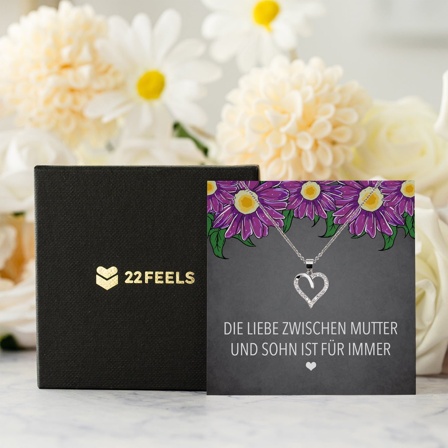 22Feels® Mama Geschenk von Sohn Muttertag Geburtstag Frauen Schmuck mit Karte Echt Silber Herz Halskette Weihnachten Idee Mutter Sohn-Schmuck mit Botschaftskarte - Herz21-22Feels