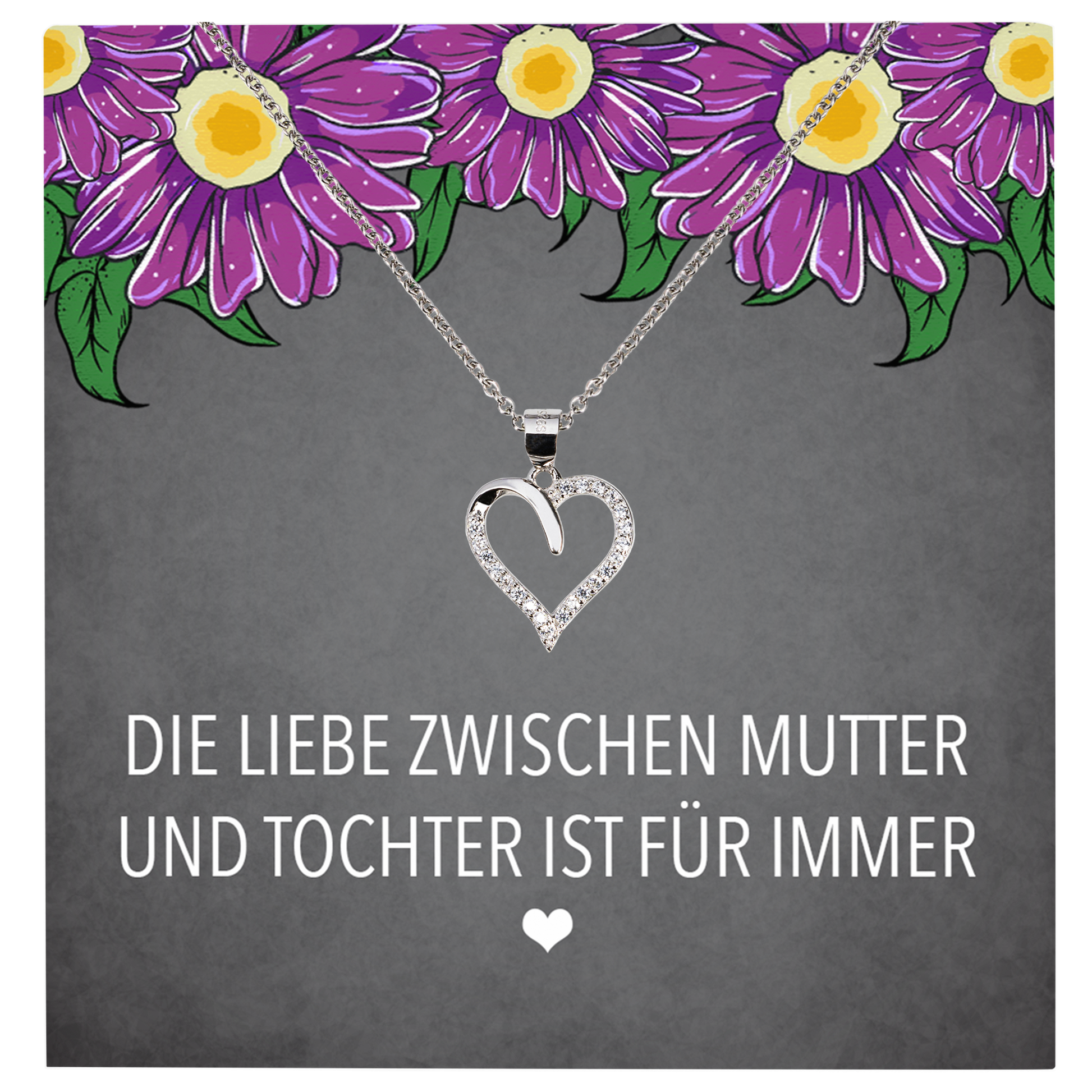 22Feels® Mama Geschenk von Tochter Muttertag Geburtstag Frauen Schmuck mit Karte Echt Silber Herz Halskette Weihnachten Idee Mutter Tochter-Schmuck mit Botschaftskarte - Herz21-22Feels