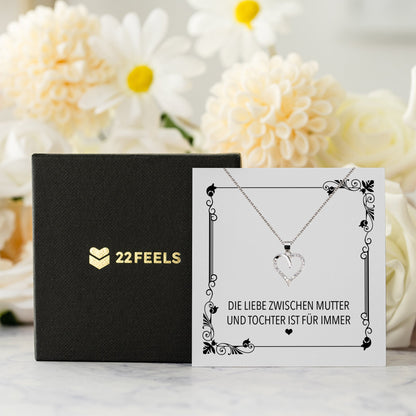 22Feels® Mama Geschenk von Tochter Muttertag Geburtstag Frauen Schmuck mit Karte Echt Silber Herz Halskette Weihnachten Idee Mutter Tochter-Schmuck mit Botschaftskarte - Herz21-22Feels