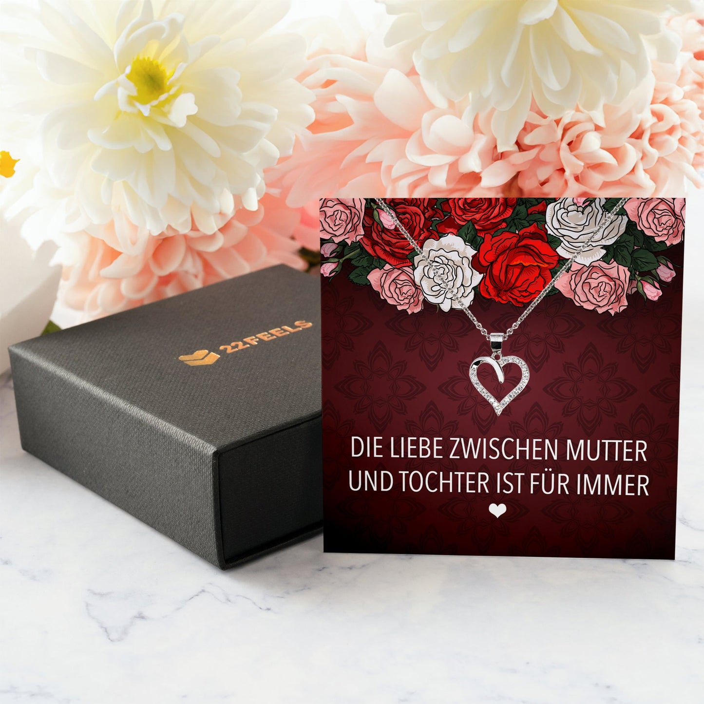 22Feels® Mama Geschenk von Tochter Muttertag Geburtstag Frauen Schmuck mit Karte Echt Silber Herz Halskette Weihnachten Idee Mutter Tochter-Schmuck mit Botschaftskarte - Herz21-22Feels