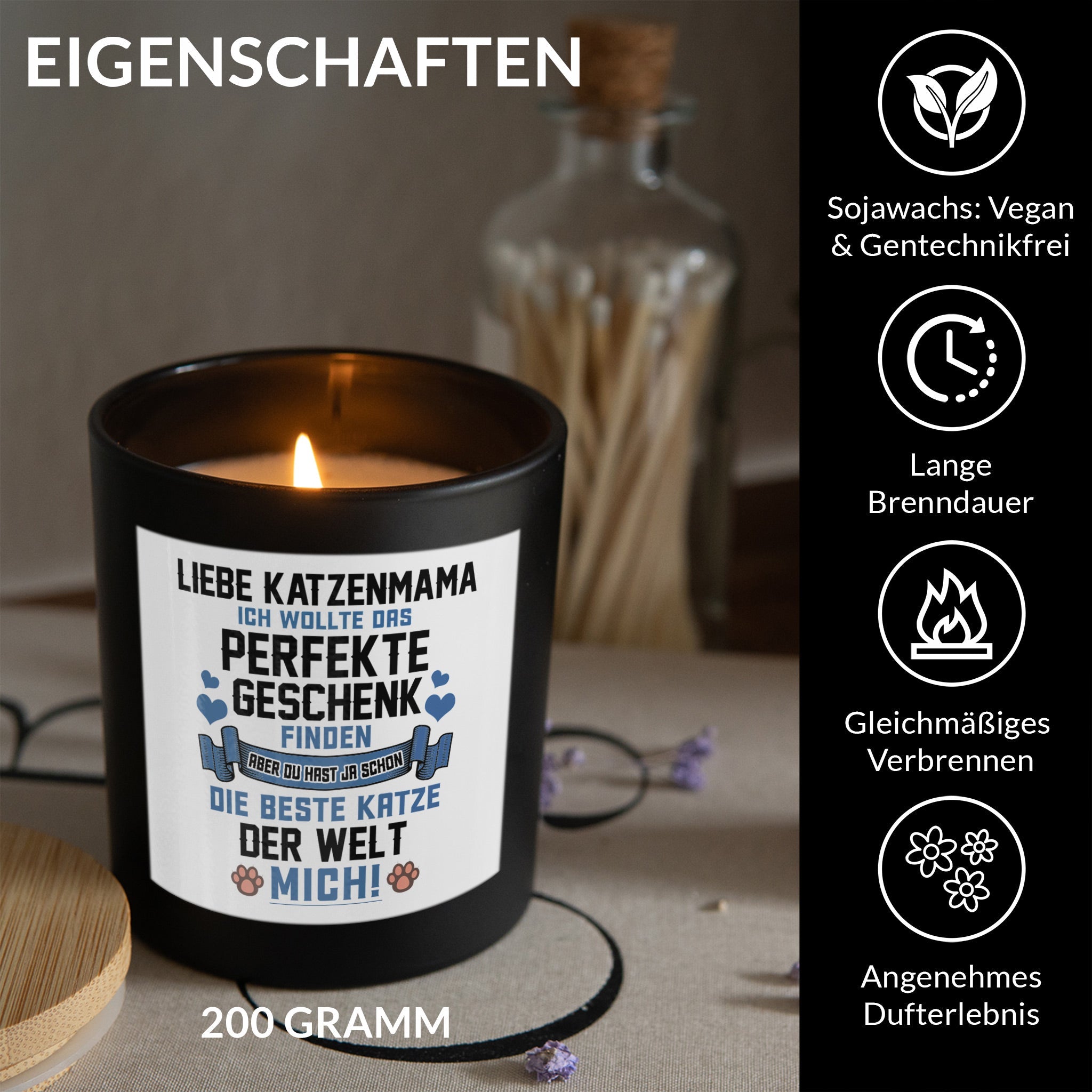 22Feels® Katzenmama Geschenk HANDGEMACHTE Sojawachs Duft-Kerze im Glas (ZITRUS, VEGAN)-Spruchkerzen B1K1-22Feels