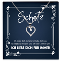 22Feels® Schatz Romantisches Geschenk für Frauen zum Jahrestag, Valentinstag, Hochzeitstag und co. - Echt Silber 925/000 Schmuckset: Herz Halskette mit Botschaftskarte-Schmuck mit Botschaftskarte - Herz21-22Feels