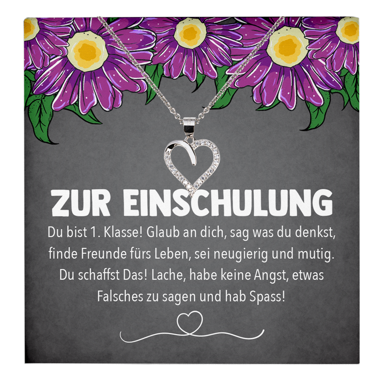 22Feels® Mädchen / Tochter Einschulung Geschenk - Echt Silber 925/000 Schmuckset: Herz Halskette mit Botschaftskarte-Schmuck mit Botschaftskarte - Herz21-22Feels