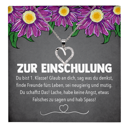 22Feels® Mädchen / Tochter Einschulung Geschenk - Echt Silber 925/000 Schmuckset: Herz Halskette mit Botschaftskarte-Schmuck mit Botschaftskarte - Herz21-22Feels