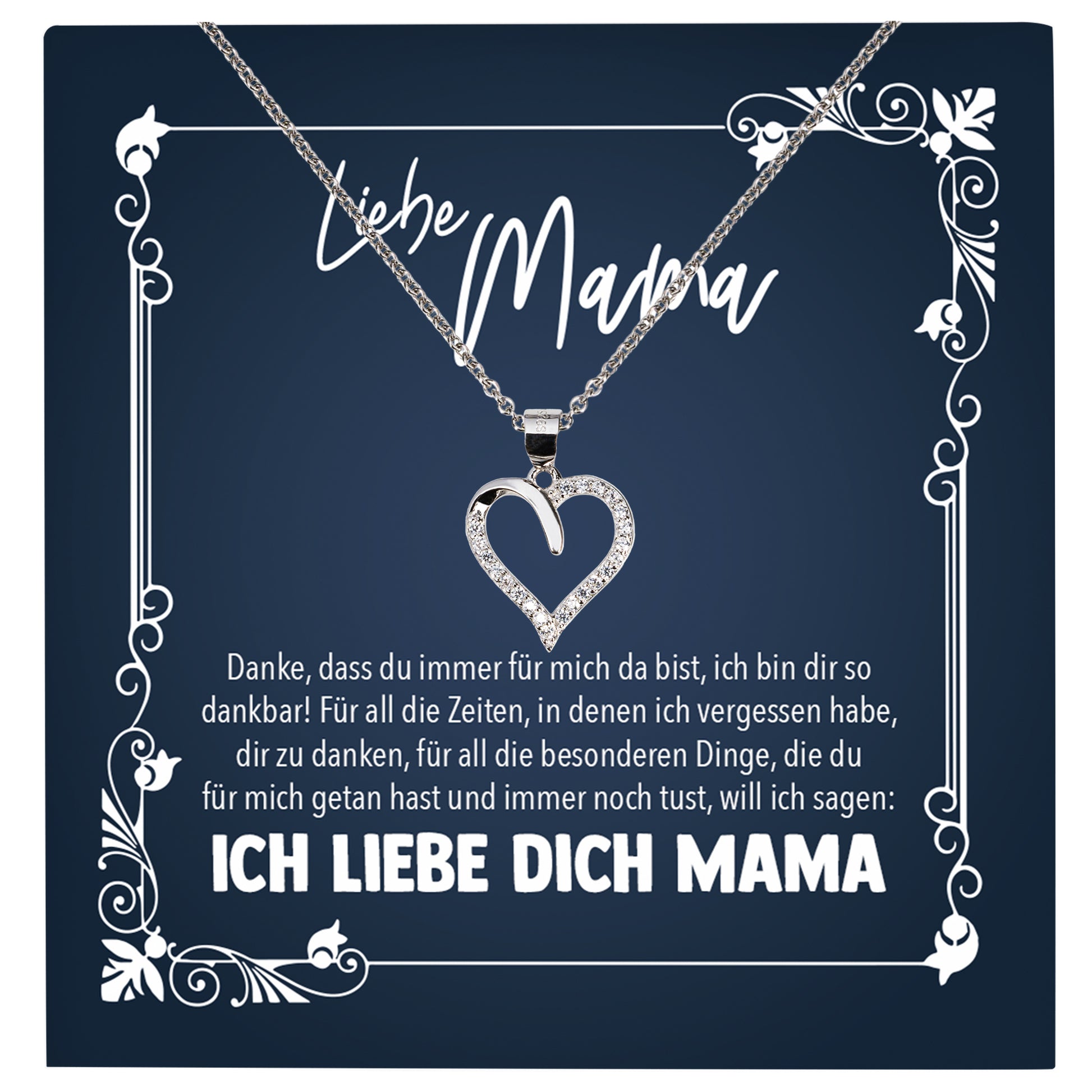22Feels® Mama Geschenk zum Muttertag, Geburtstag und co. - Echt Silber 925/000 Schmuckset: Herz Halskette mit Botschaftskarte-Schmuck mit Botschaftskarte - Herz21-22Feels