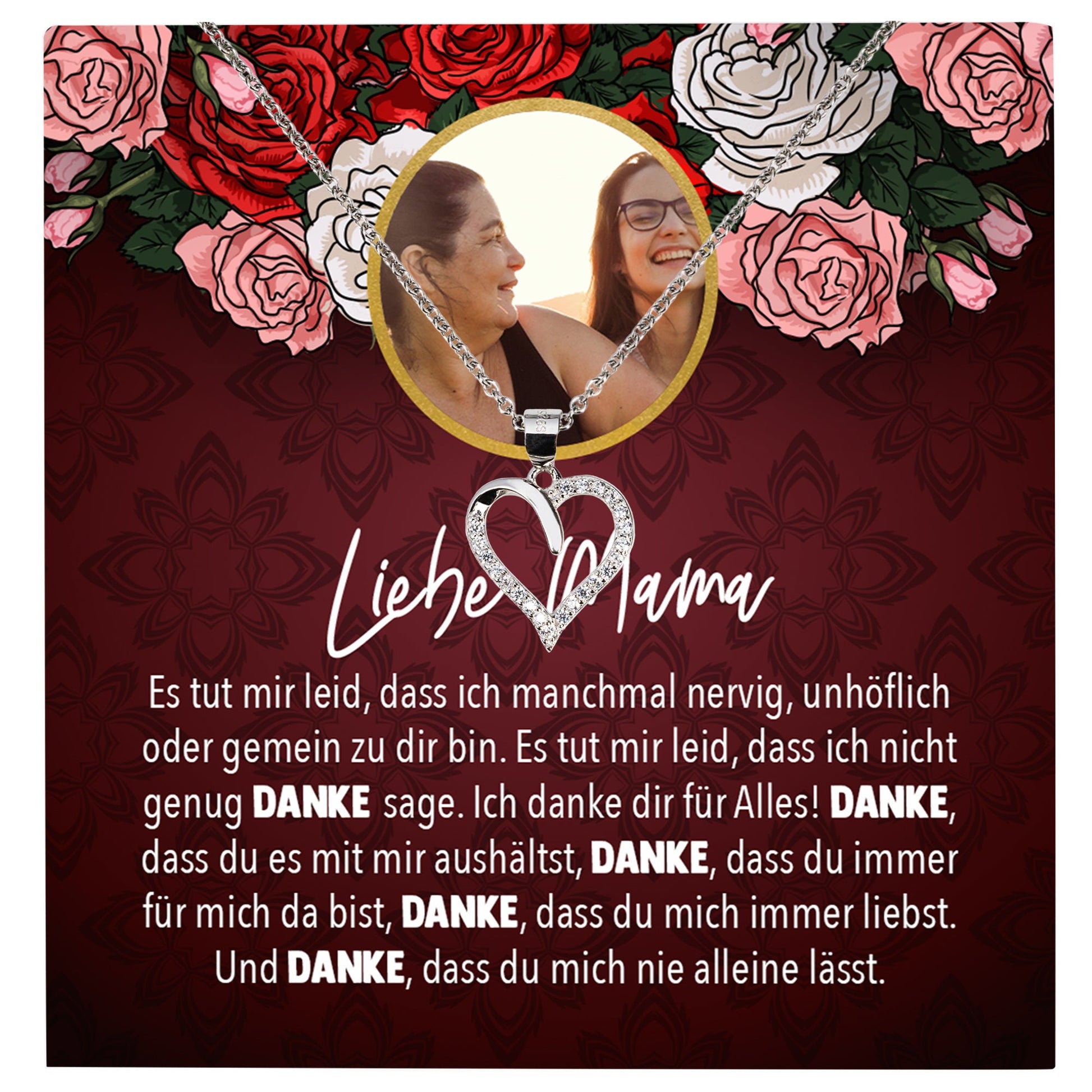 22Feels® Mama Schmuck Personalisiertes Geschenk Muttertag Geburtstag Frauen Halskette Personalisisierbar Karte Herz Collier Echt Silber Weihnachten-Schmuck mit Botschaftskarte - Herz21-22Feels