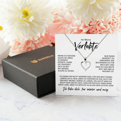 22Feels® Verlobung Geschenk Frauen Silber 925/000 Herz Halskette mit Karte Schmuck Ich Liebe Dich Verlobte Valentinstag Hochzeitsplanung Jahrestag-Schmuck mit Botschaftskarte - Herz21-22Feels