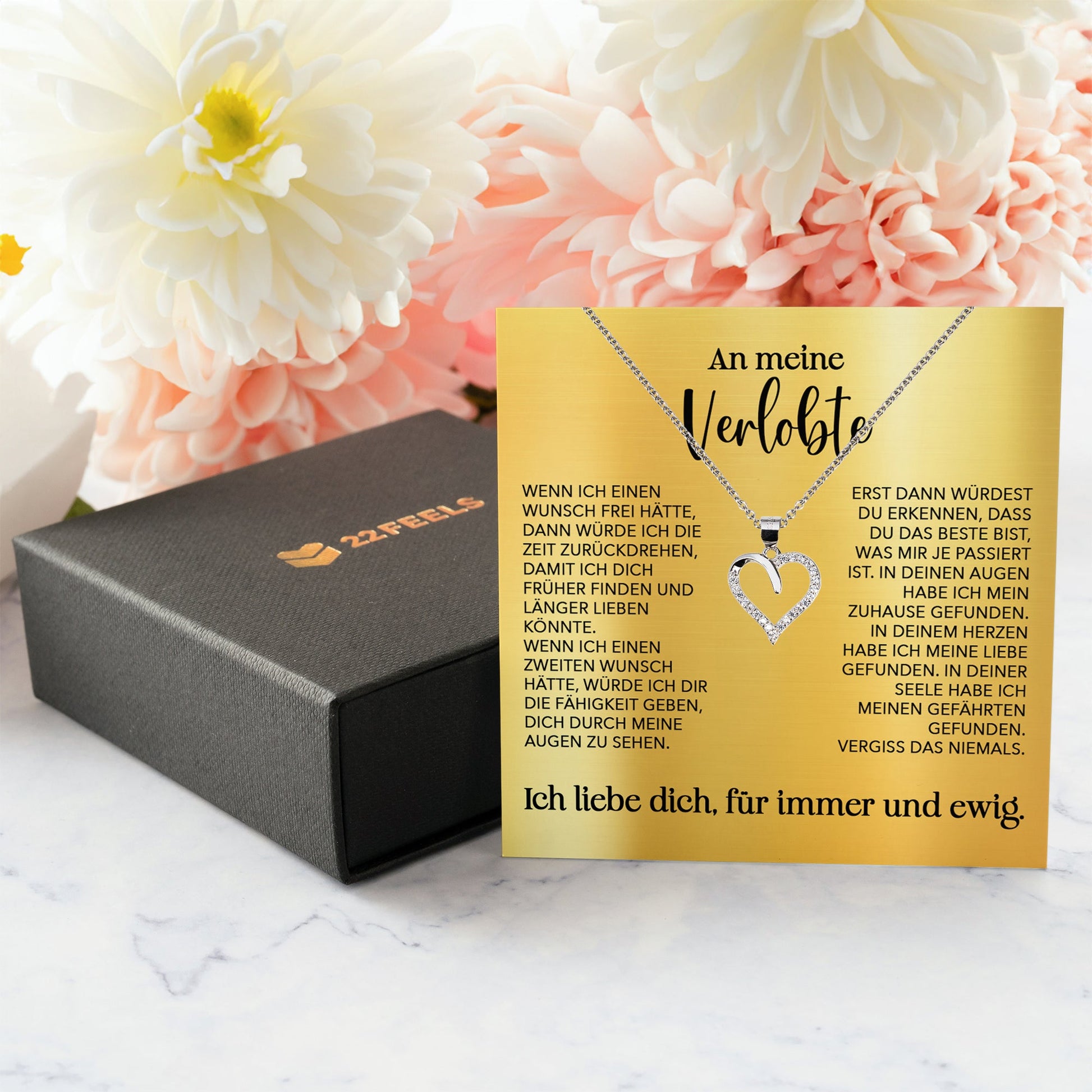 22Feels® Verlobung Geschenk Frauen Silber 925/000 Herz Halskette mit Karte Schmuck Ich Liebe Dich Verlobte Valentinstag Hochzeitsplanung Jahrestag-Schmuck mit Botschaftskarte - Herz21-22Feels