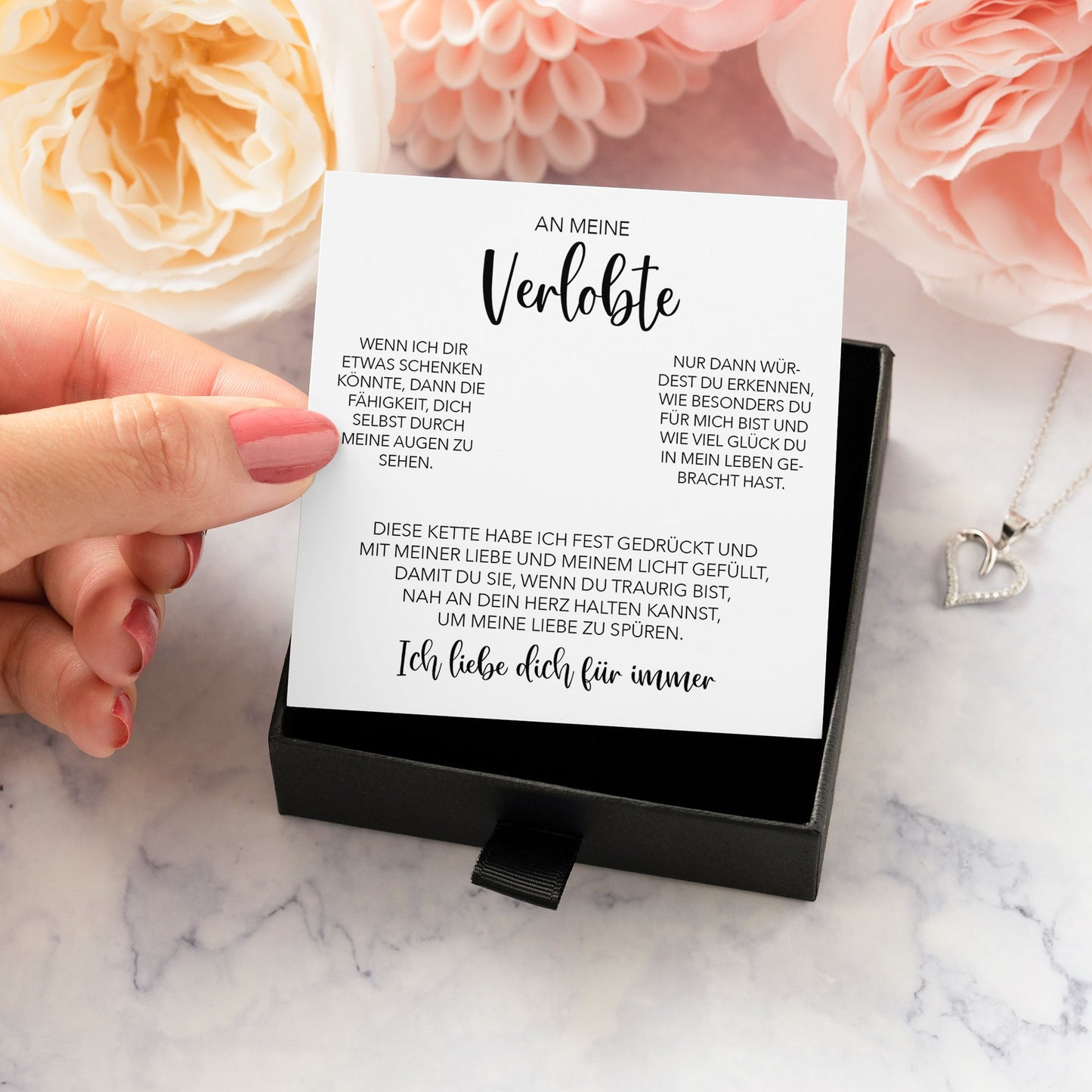 22Feels® Verlobung Geschenk Frauen Silber 925/000 Herz Halskette mit Karte Schmuck Ich Liebe Dich Verlobte Valentinstag Hochzeitsplanung Jahrestag-Schmuck mit Botschaftskarte - Herz21-22Feels