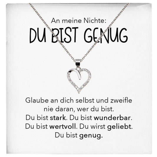 22Feels® Nichte Geschenk Silber 925/000 Herz Halskette mit Karte Du Bist Genug Mädchen Frauen Schmuck Geburtstag Weihnachten Firmung Konfirmation Ostern-Schmuck mit Botschaftskarte - Herz21-22Feels