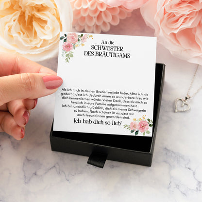 22Feels® Schwester des Bräutigams Geschenk von Braut Silber 925/000 Herz Halskette Frauen Schmuck Schwägerin Hochzeit Damen Collier mit Steinen-Schmuck mit Botschaftskarte - Herz21-22Feels
