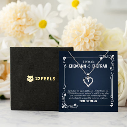 22Feels® 1 Jahr Ehefrau Erster Hochzeitstag Geschenk Ich Liebe Dich Frauen Schmuck Silber 925/000 Herz Halskette Damen Collier mit 23 Zirkonia Steinen-Schmuck mit Botschaftskarte - Herz21-22Feels