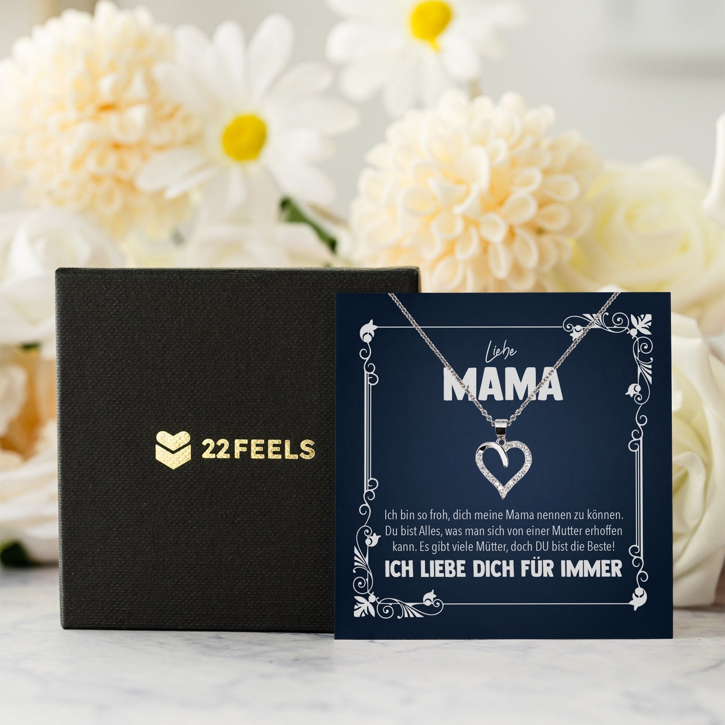22Feels® Liebe Mama Geschenk Silber 925/000 Herz Halskette Muttertag Valentinstag Frauen Schmuck Karte Mutter Geburtstag Weihnachten Damen Collier Eltern-Schmuck mit Botschaftskarte - Herz21-22Feels