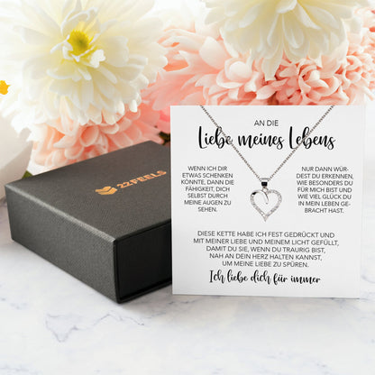 22Feels® Ich Liebe Dich Frauen Geschenk Silber 925/000 Schmuck "Meines Lebens" Ehefrau Freundin Herz Halskette Valentinstag Hochzeitstag Jahrestag-Schmuck mit Botschaftskarte - Herz21-22Feels