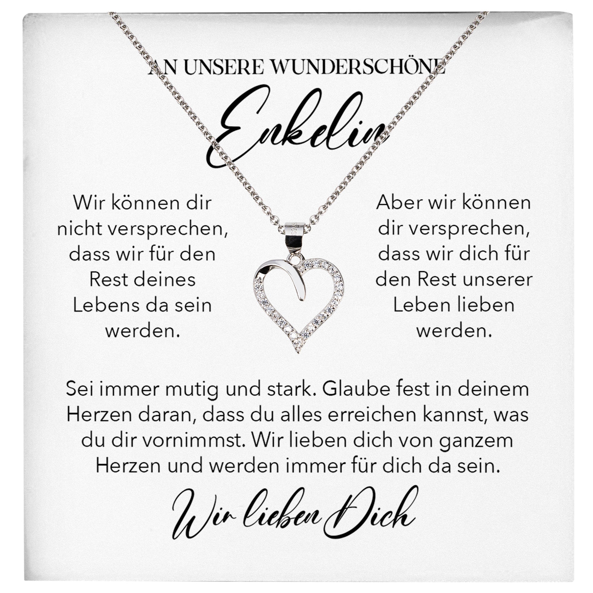 22Feels® Unsere Enkelin Geschenk Silber 925/000 Herz Halskette mit Karte Mädchen Frauen Schmuck Enkelkind Geburtstag Damen Weihnachten Firmung Konfirmation-Schmuck mit Botschaftskarte - Herz21-22Feels