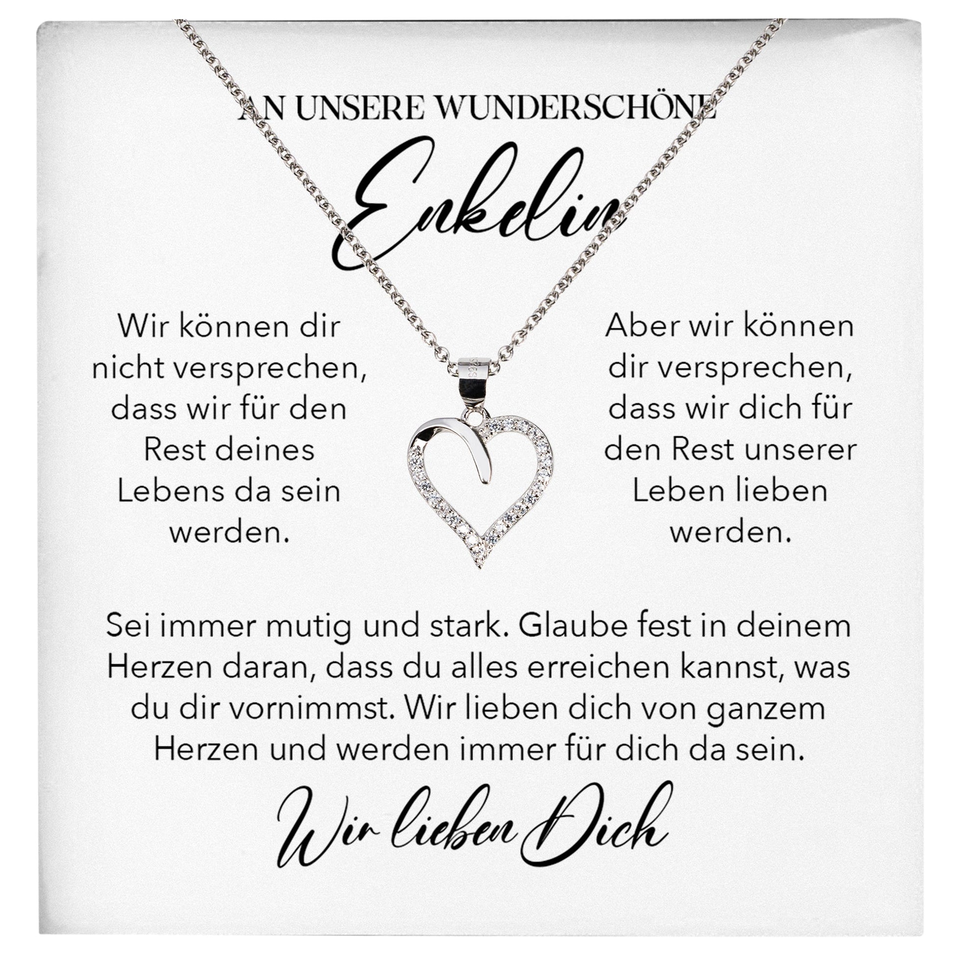 22Feels® Unsere Enkelin Geschenk Silber 925/000 Herz Halskette mit Karte Mädchen Frauen Schmuck Enkelkind Geburtstag Damen Weihnachten Firmung Konfirmation-Schmuck mit Botschaftskarte - Herz21-22Feels