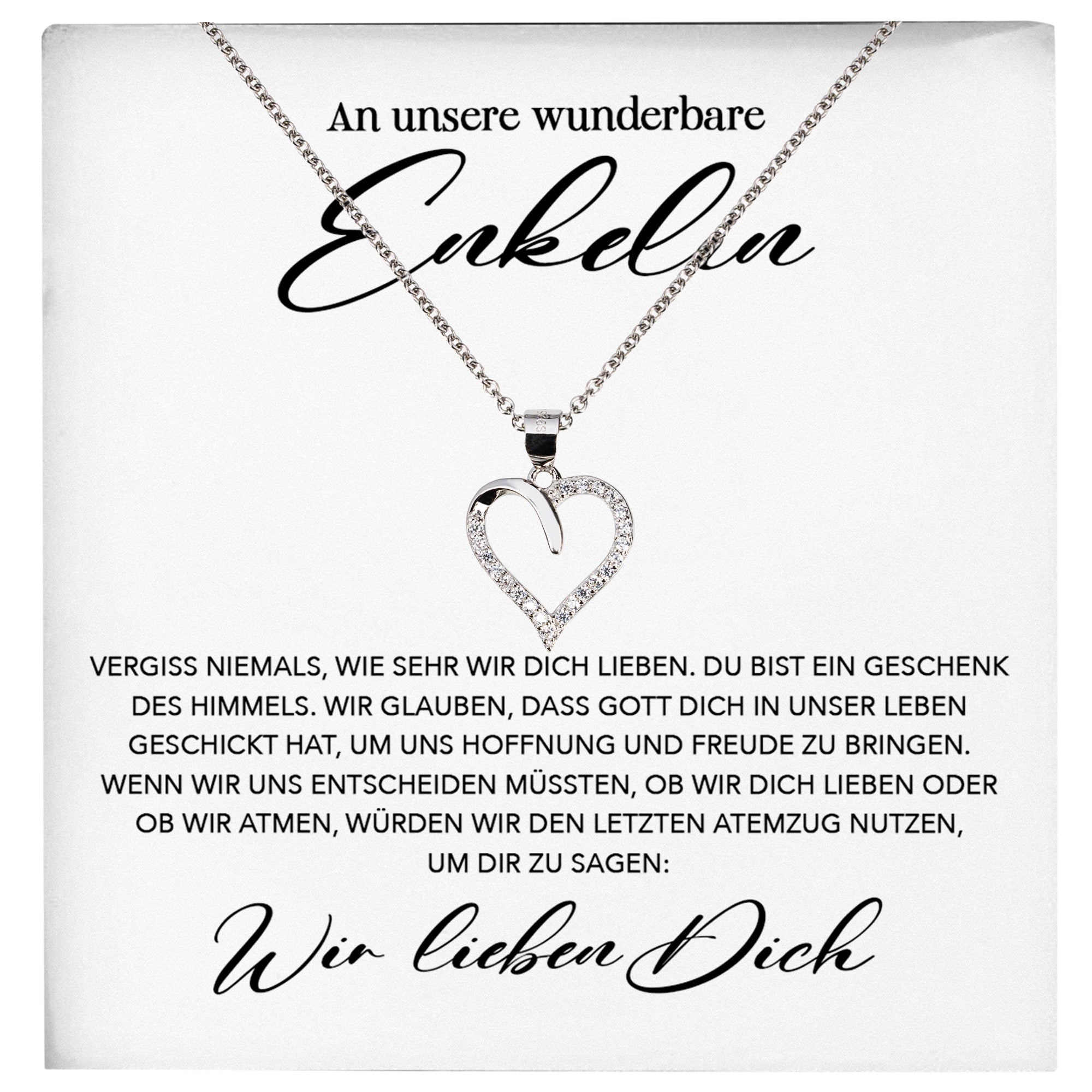 22Feels® Unsere Enkelin Geschenk Silber 925/000 Herz Halskette mit Karte Mädchen Frauen Schmuck Enkelkind Geburtstag Damen Weihnachten Firmung Konfirmation-Schmuck mit Botschaftskarte - Herz21-22Feels