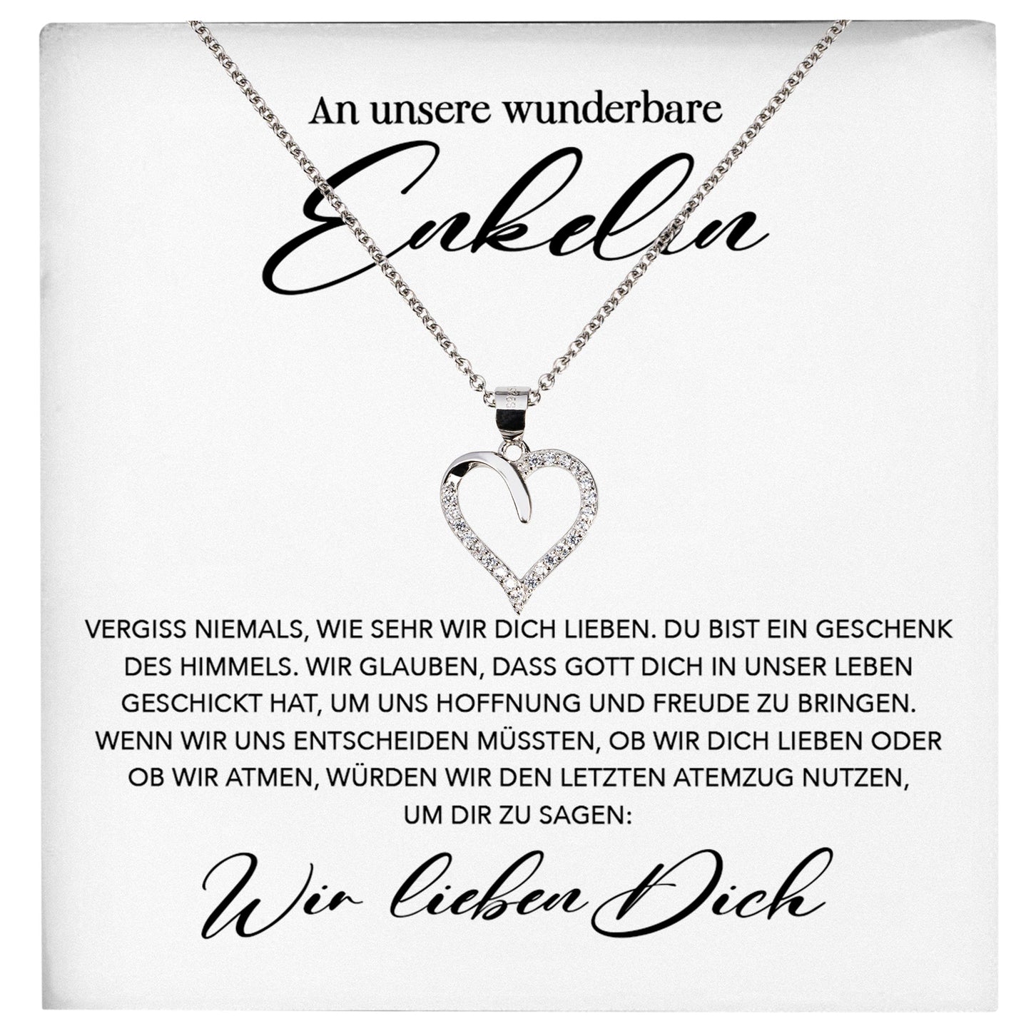 22Feels® Unsere Enkelin Geschenk Silber 925/000 Herz Halskette mit Karte Mädchen Frauen Schmuck Enkelkind Geburtstag Damen Weihnachten Firmung Konfirmation-Schmuck mit Botschaftskarte - Herz21-22Feels
