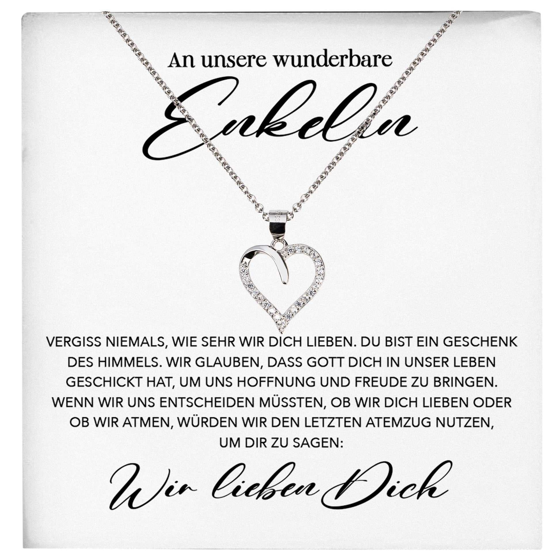 22Feels® Unsere Enkelin Geschenk Silber 925/000 Herz Halskette mit Karte Mädchen Frauen Schmuck Enkelkind Geburtstag Damen Weihnachten Firmung Konfirmation-Schmuck mit Botschaftskarte - Herz21-22Feels