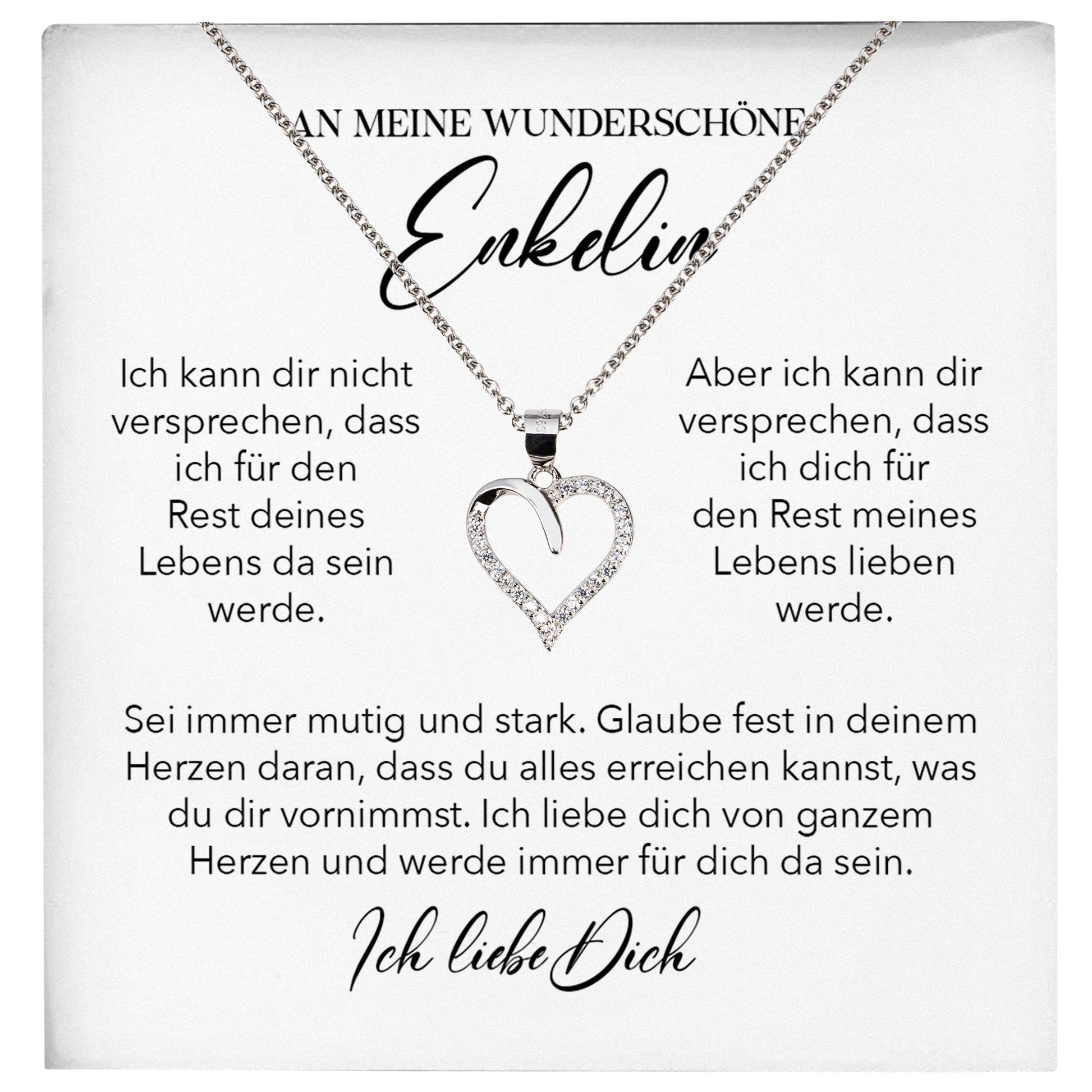 22Feels® Wunderschöne Enkelin Geschenk Silber 925/000 Herz Halskette mit Karte Mädchen Frauen Schmuck Enkelkind Geburtstag Damen Weihnachten Firmung Konfirmation-Schmuck mit Botschaftskarte - Herz21-22Feels