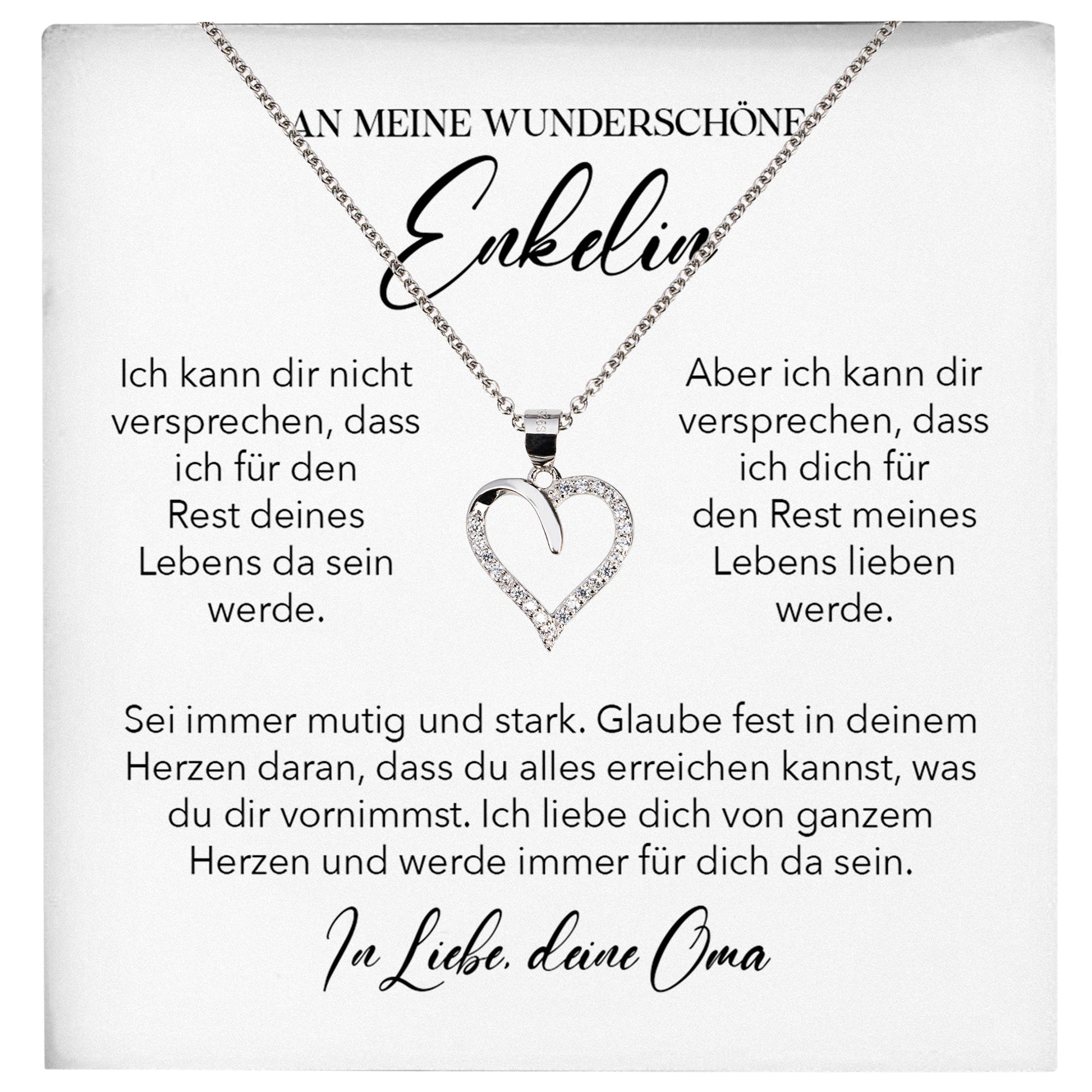 22Feels® Enkelin Geschenk von Oma Silber 925/000 Herz Halskette mit Karte Mädchen Frauen Schmuck Enkelkind Geburtstag Damen Weihnachten Firmung Konfirmation-Schmuck mit Botschaftskarte - Herz21-22Feels