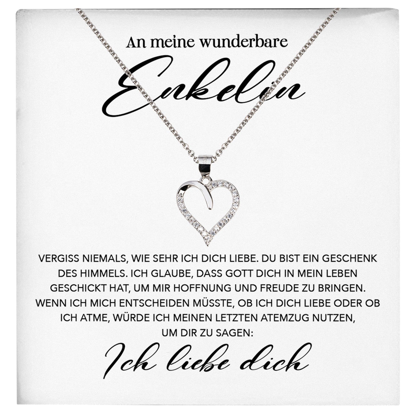 22Feels® Wunderbare Enkelin Geschenk Silber 925/000 Herz Halskette mit Karte Mädchen Frauen Schmuck Enkelkind Geburtstag Damen Weihnachten Firmung Konfirmation-Schmuck mit Botschaftskarte - Herz21-22Feels