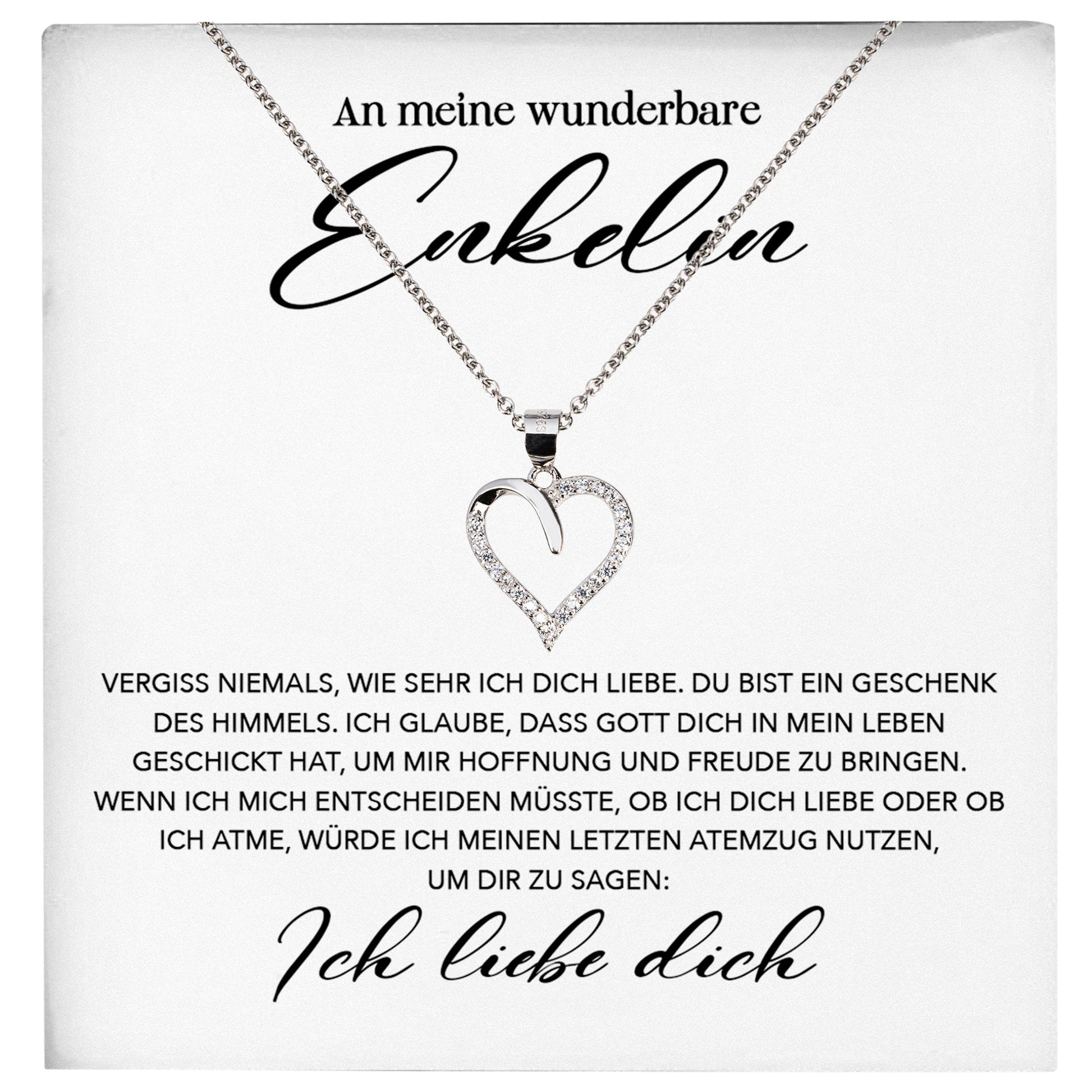 22Feels® Wunderbare Enkelin Geschenk Silber 925/000 Herz Halskette mit Karte Mädchen Frauen Schmuck Enkelkind Geburtstag Damen Weihnachten Firmung Konfirmation-Schmuck mit Botschaftskarte - Herz21-22Feels