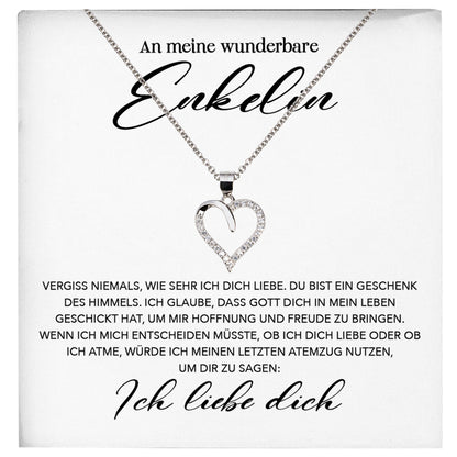 22Feels® Wunderbare Enkelin Geschenk Silber 925/000 Herz Halskette mit Karte Mädchen Frauen Schmuck Enkelkind Geburtstag Damen Weihnachten Firmung Konfirmation-Schmuck mit Botschaftskarte - Herz21-22Feels