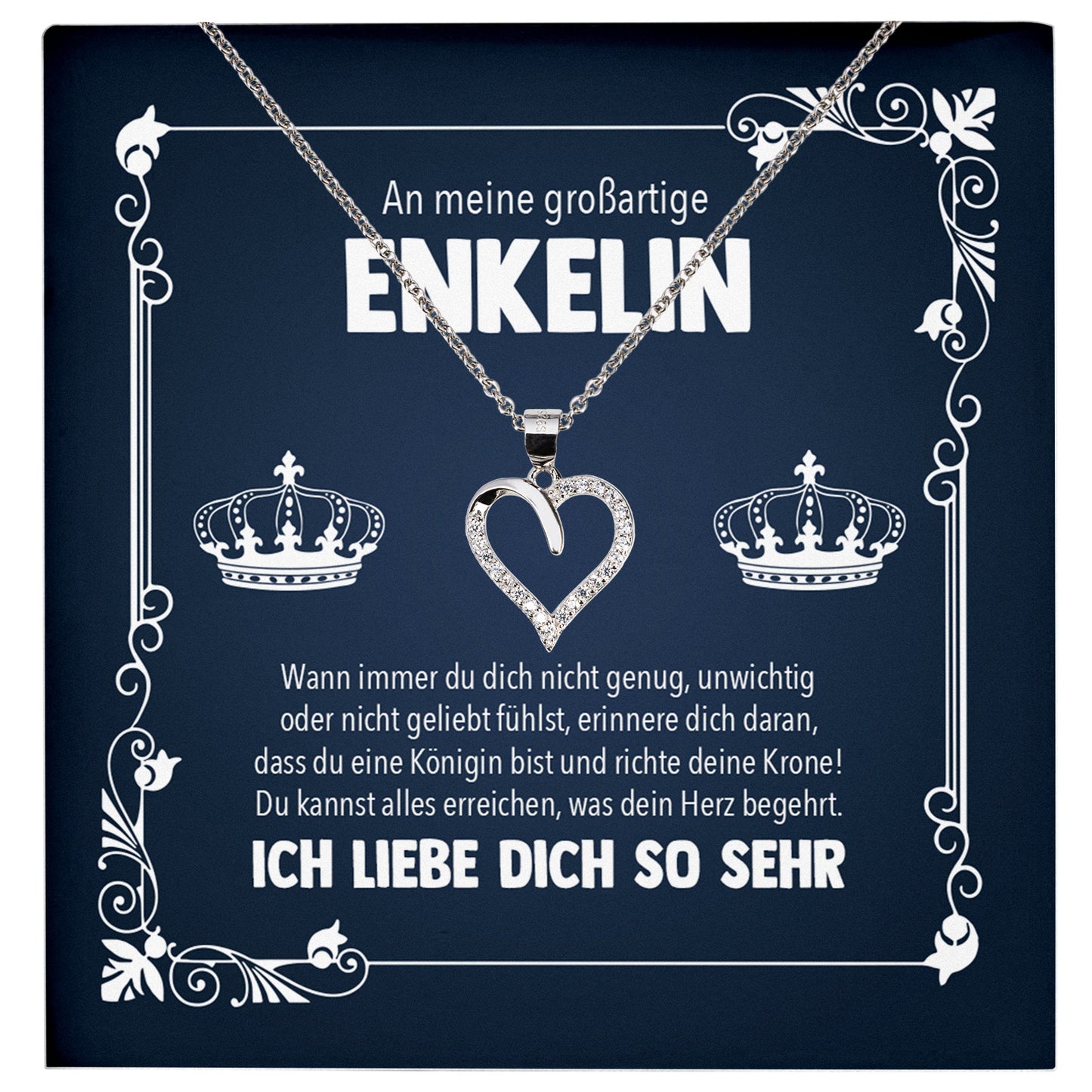 22Feels® Königin Enkelin Geschenk Silber 925/000 Herz Halskette mit Karte Mädchen Frauen Schmuck Enkelkind Geburtstag Damen Weihnachten Firmung Konfirmation-Schmuck mit Botschaftskarte - Herz21-22Feels