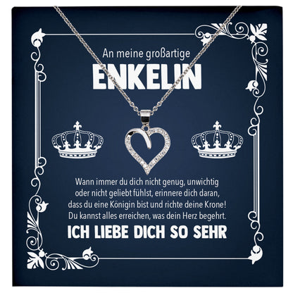 22Feels® Königin Enkelin Geschenk Silber 925/000 Herz Halskette mit Karte Mädchen Frauen Schmuck Enkelkind Geburtstag Damen Weihnachten Firmung Konfirmation-Schmuck mit Botschaftskarte - Herz21-22Feels
