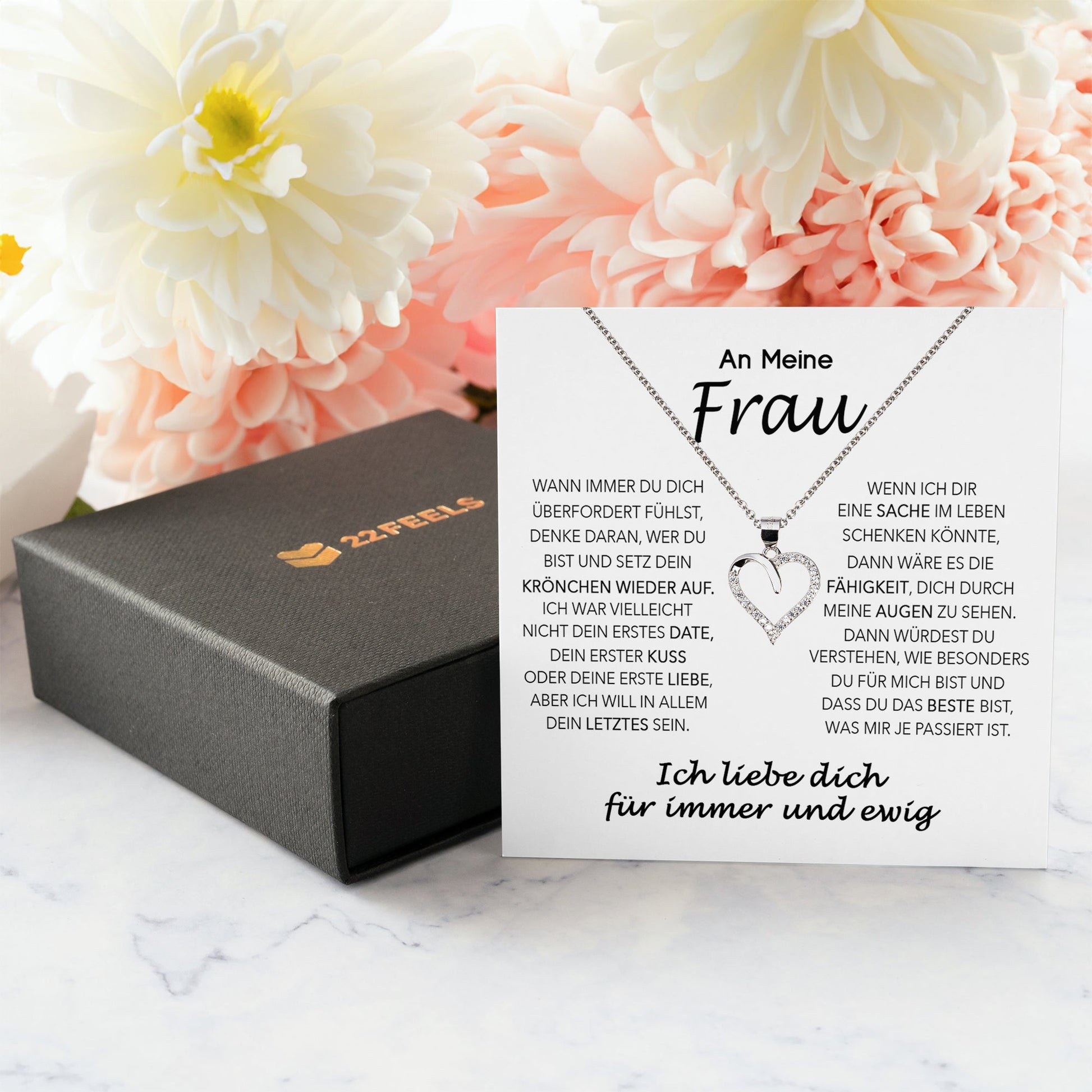 22Feels® Ehefrau Geschenk Ich Liebe Dich Schmuck Silber 925/000 Frauen Herz Halskette Valentinstag Schatz Hochzeitstag Damen Collier Ehejubiläum-Schmuck mit Botschaftskarte - Herz21-22Feels