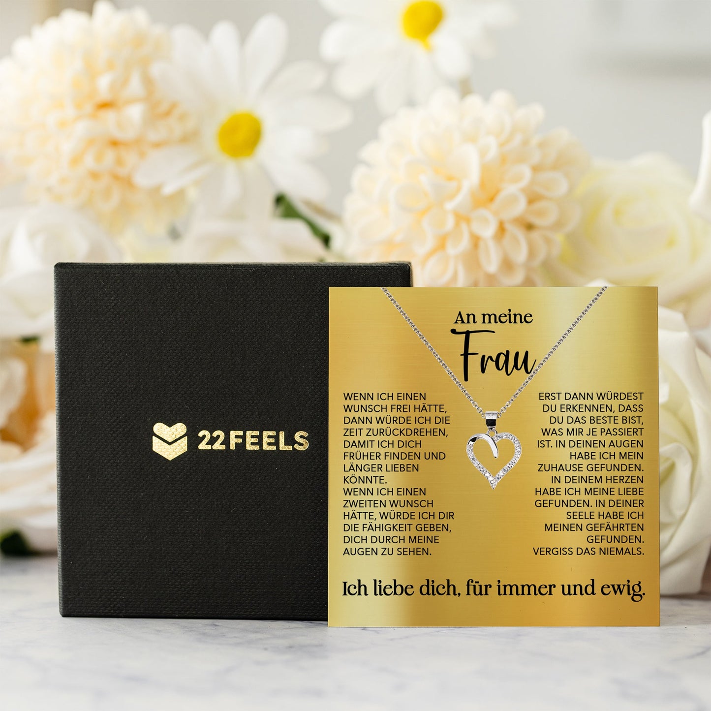 22Feels® Ehefrau Geschenk Ich Liebe Dich Schmuck Silber 925/000 Frauen Herz Halskette Valentinstag Schatz Hochzeitstag Damen Collier Ehejubiläum-Schmuck mit Botschaftskarte - Herz21-22Feels