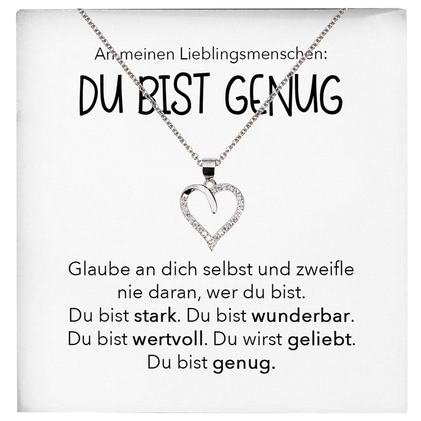 22Feels® Du Bist Genug Freundschaftkette Beste Freundin Geschenk Silber 925/000 Schmuck Frauen Collier Herz Anhaenger mit Karte Mädchen Damen Geburtstag Bestie BFF-Schmuck mit Botschaftskarte - Herz21-22Feels